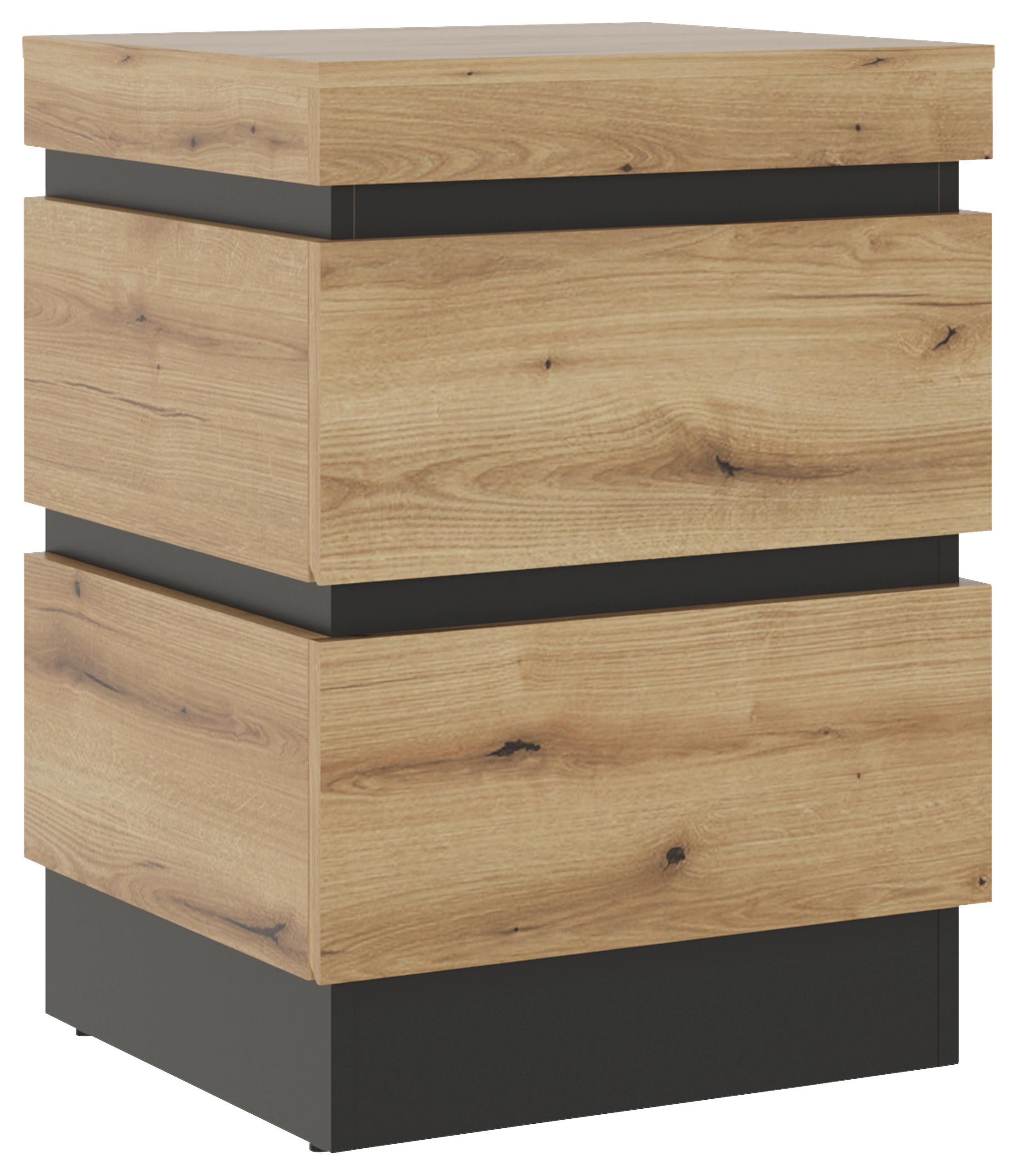 Noćni Ormarić Corte - boje hrasta/crna, Moderno, drvni materijal/plastika (50/68/45cm)