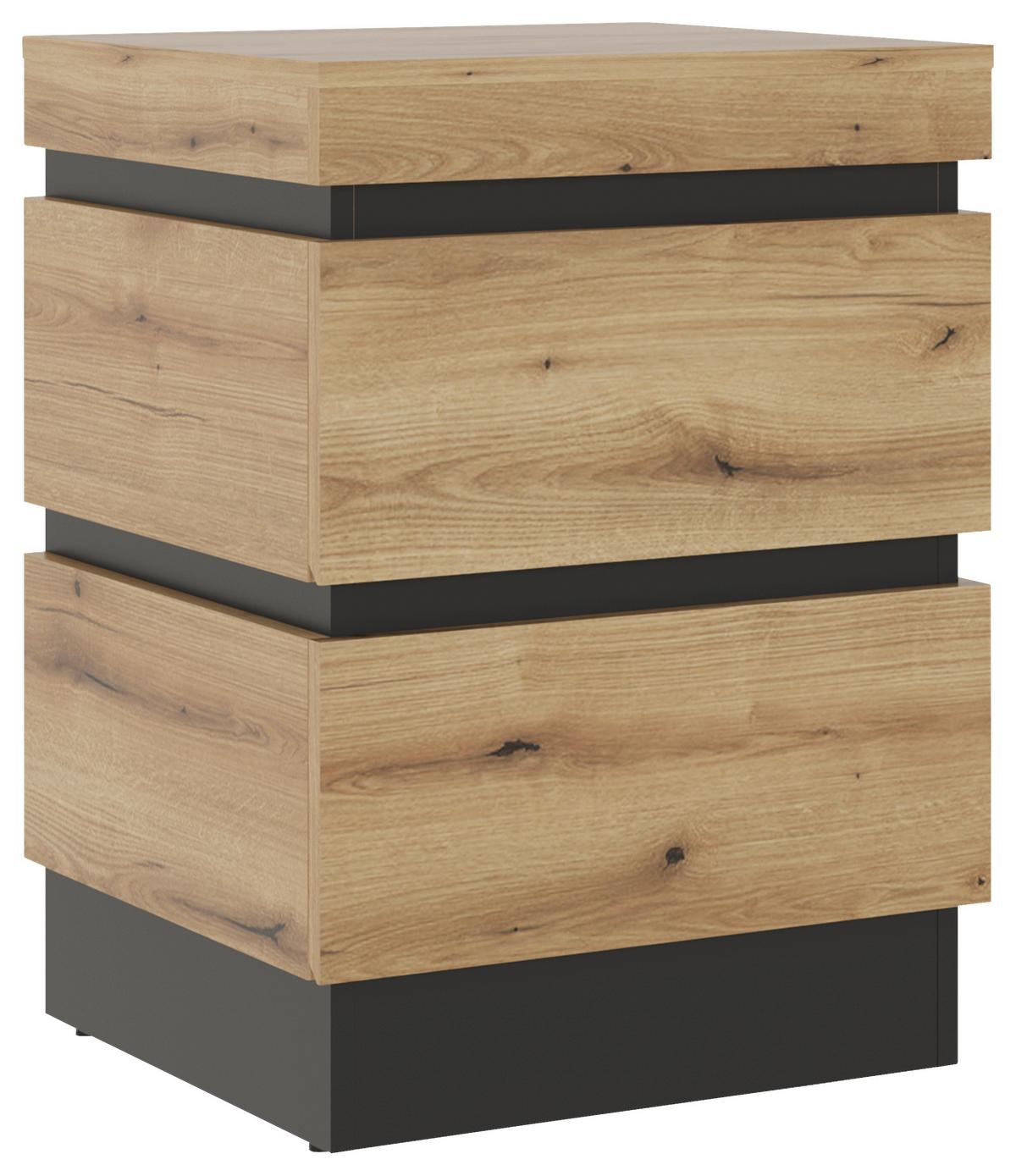 Noćni Ormarić Corte - boje hrasta/crna, Moderno, drvni materijal/plastika (50/68/45cm)