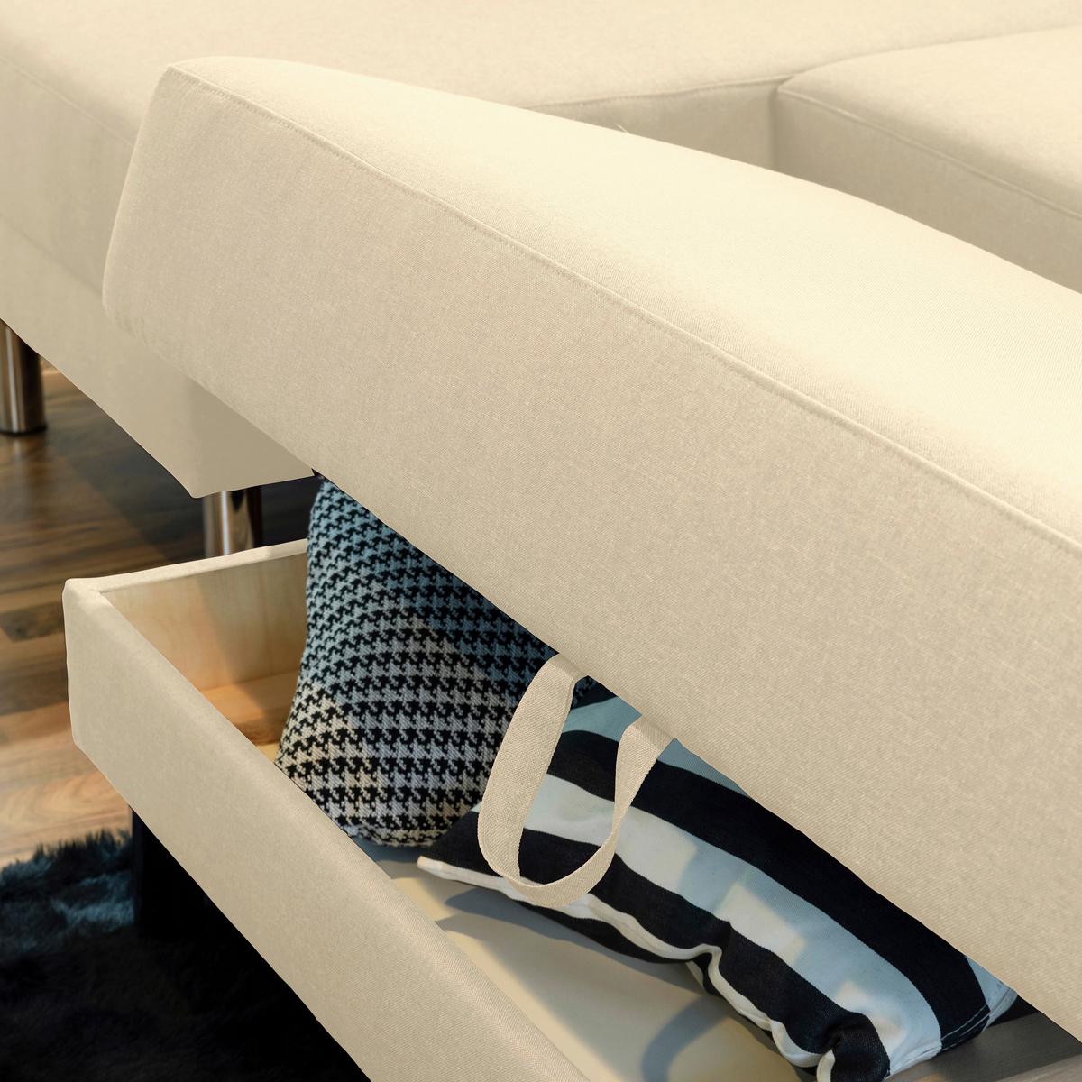 ECKSCHLAFSOFA JUST FASHION - Chromfarben/Beige, KONVENTIONELL, Textil/Metall (152/230cm) - Max Winzer