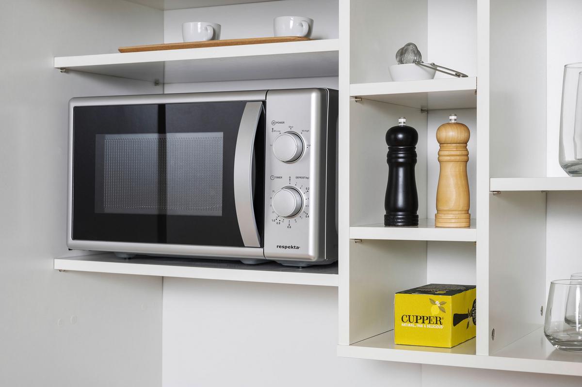 Schrankküche Economy Grau mit Geräte B: ca. 104 cm - Edelstahlfarben/Weiß, MODERN, Holzwerkstoff/Metall (104/193/67cm) - Respekta