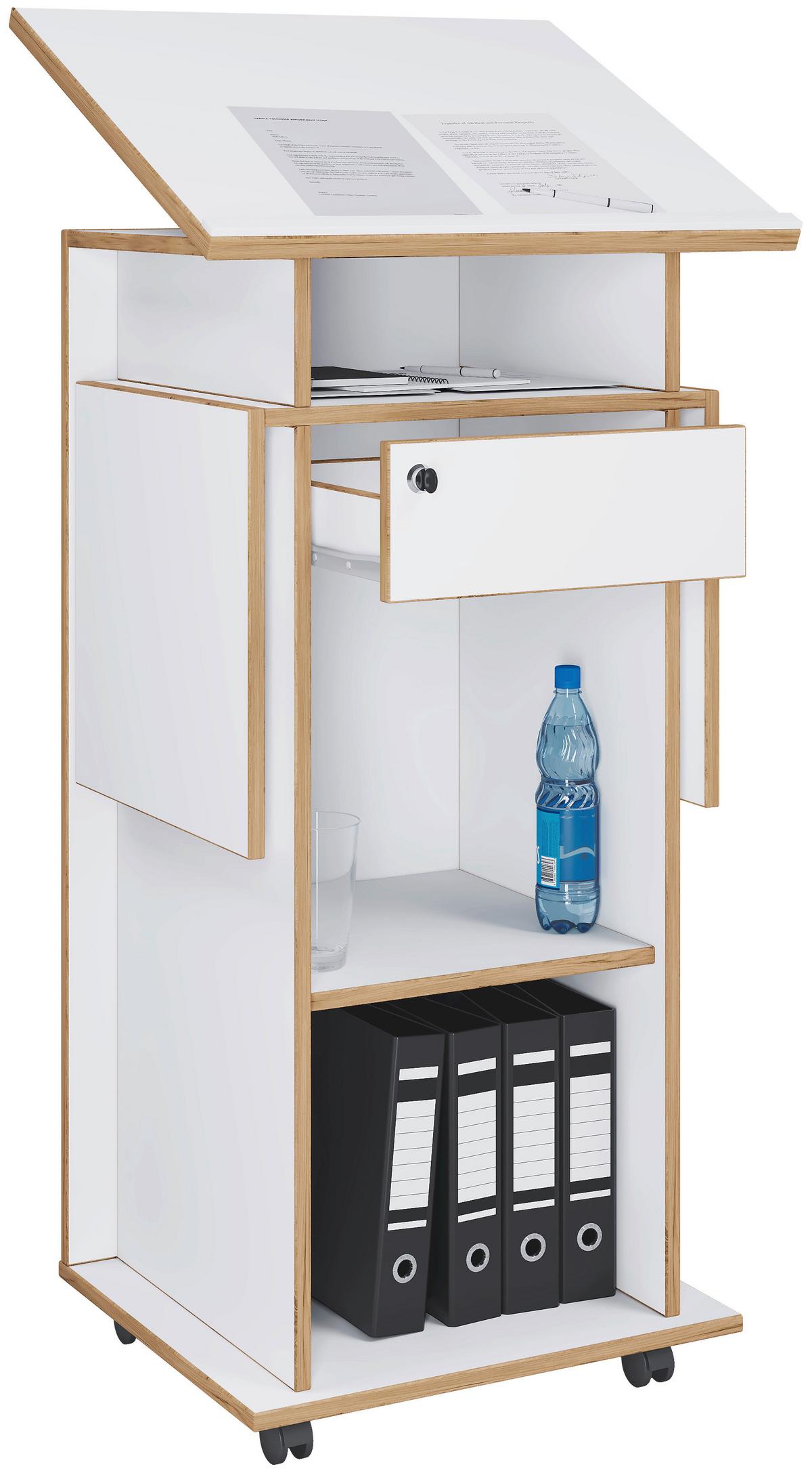 Stoječi Pult Salia M, Bela, Barva Hrasta - bela/medeni hrast, Design, leseni material (123/128/44cm) - MID.YOU