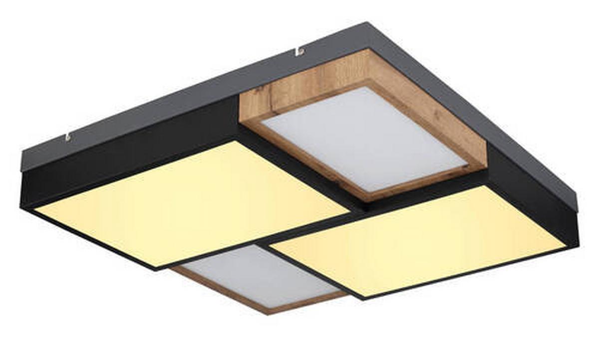 LED-Deckenleuchte Gundi Schwarz/Weiß max. 50 Watt - Opal/Schwarz, Natur, Holzwerkstoff/Kunststoff (60/60/9cm) - Globo