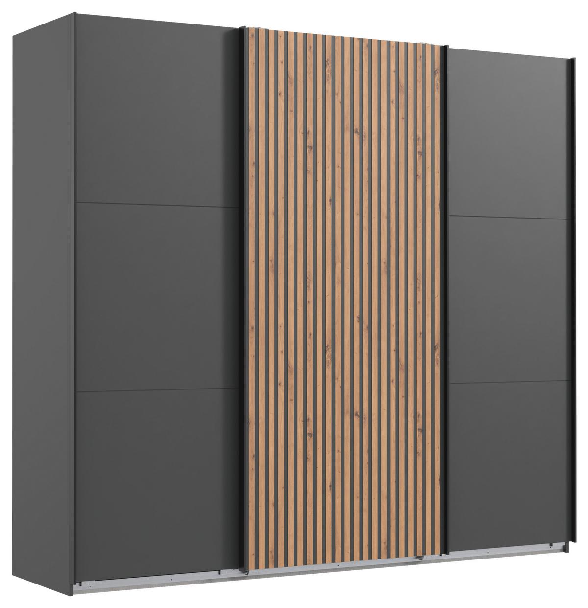 DULAP USI CULISANTE ANDORRA - culoare lemn stejar/grafit, Modern, material pe bază de lemn (250/216/65cm) - Modern Living