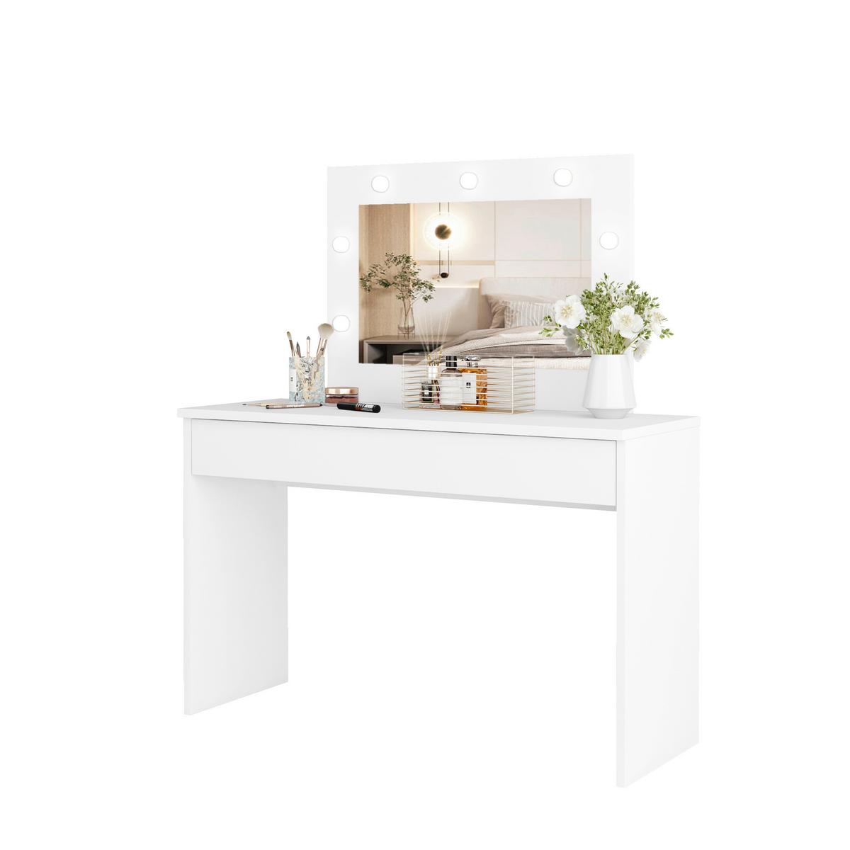 Sminkasztal Eva - fehér, Basics, faalapú anyag/Üveg (118/135/42cm)