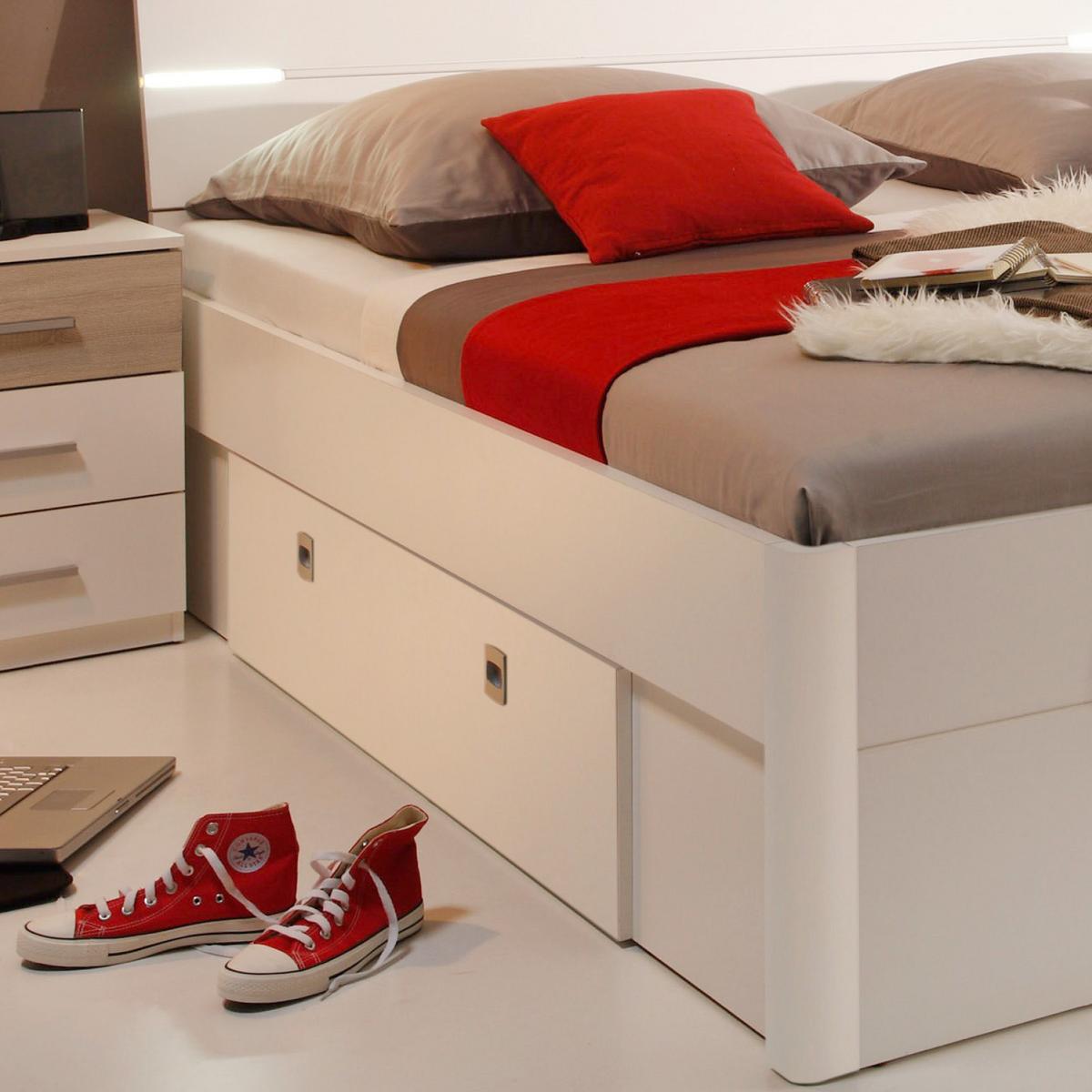 ŁÓŻKO ZE SCHOWKAMI MARS 140X200 - biały, Modern, materiał drewnopochodny (140/200cm) - MID.YOU