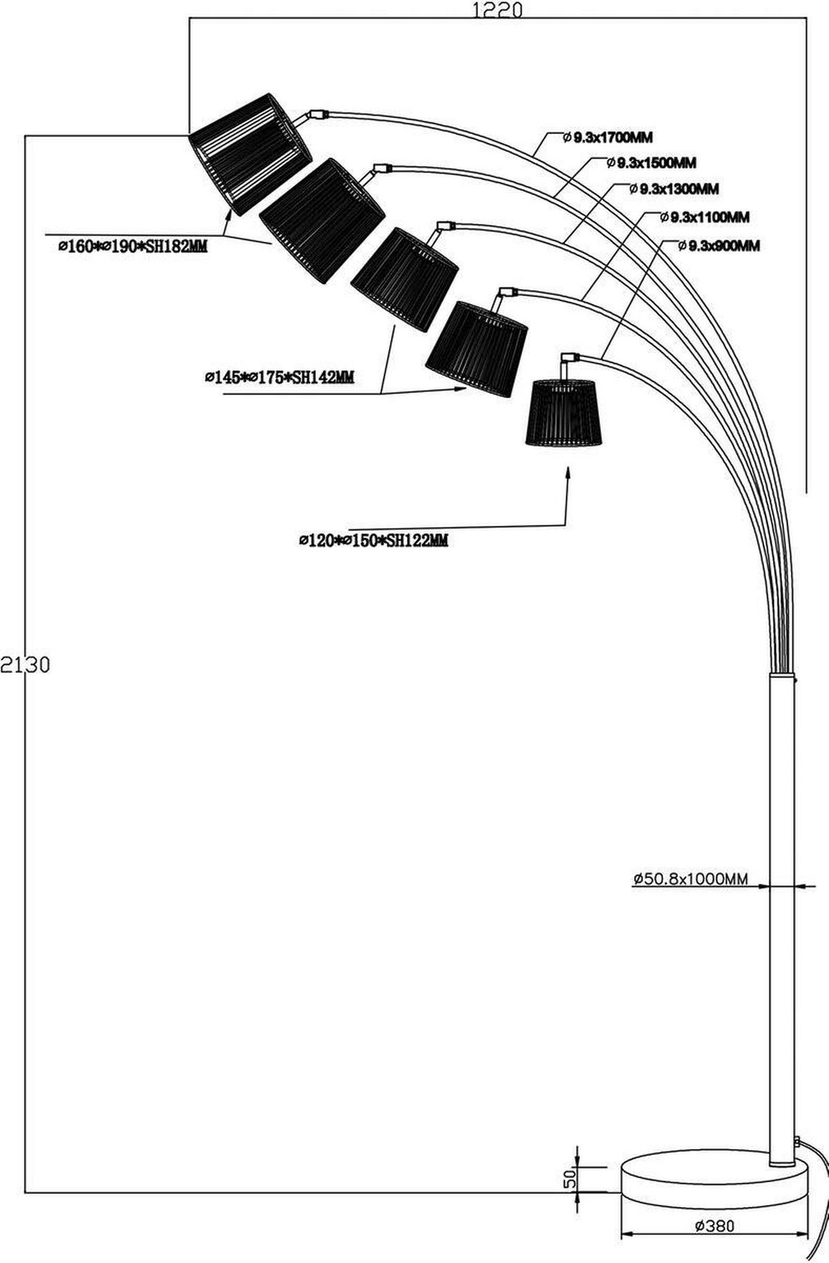 Svetilka V Obliki Loka Five - črna/barve bakra, Design, kamen/kovina (122/213/38cm) - P & B