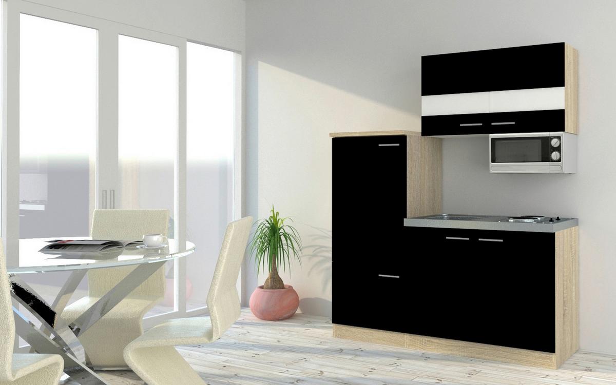 Küchenblock Economy Schwarz m. Geräten B: ca. 160 cm - Eichefarben/Schwarz, Basics, Holzwerkstoff (160cm) - Respekta