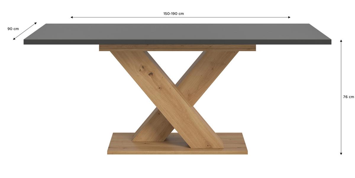 Ausziehtisch Marlon Grau ca. 150-190x90x76 cm - Eiche Artisan/Grau, KONVENTIONELL, Holzwerkstoff (150-190/90/76cm)