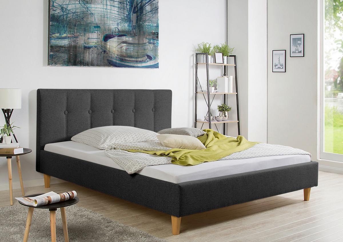 Polsterbett Kenny Anthrazit ca. 200x200 cm - Anthrazit/Naturfarben, MODERN, Holz/Textil (200/200cm) - Livetastic