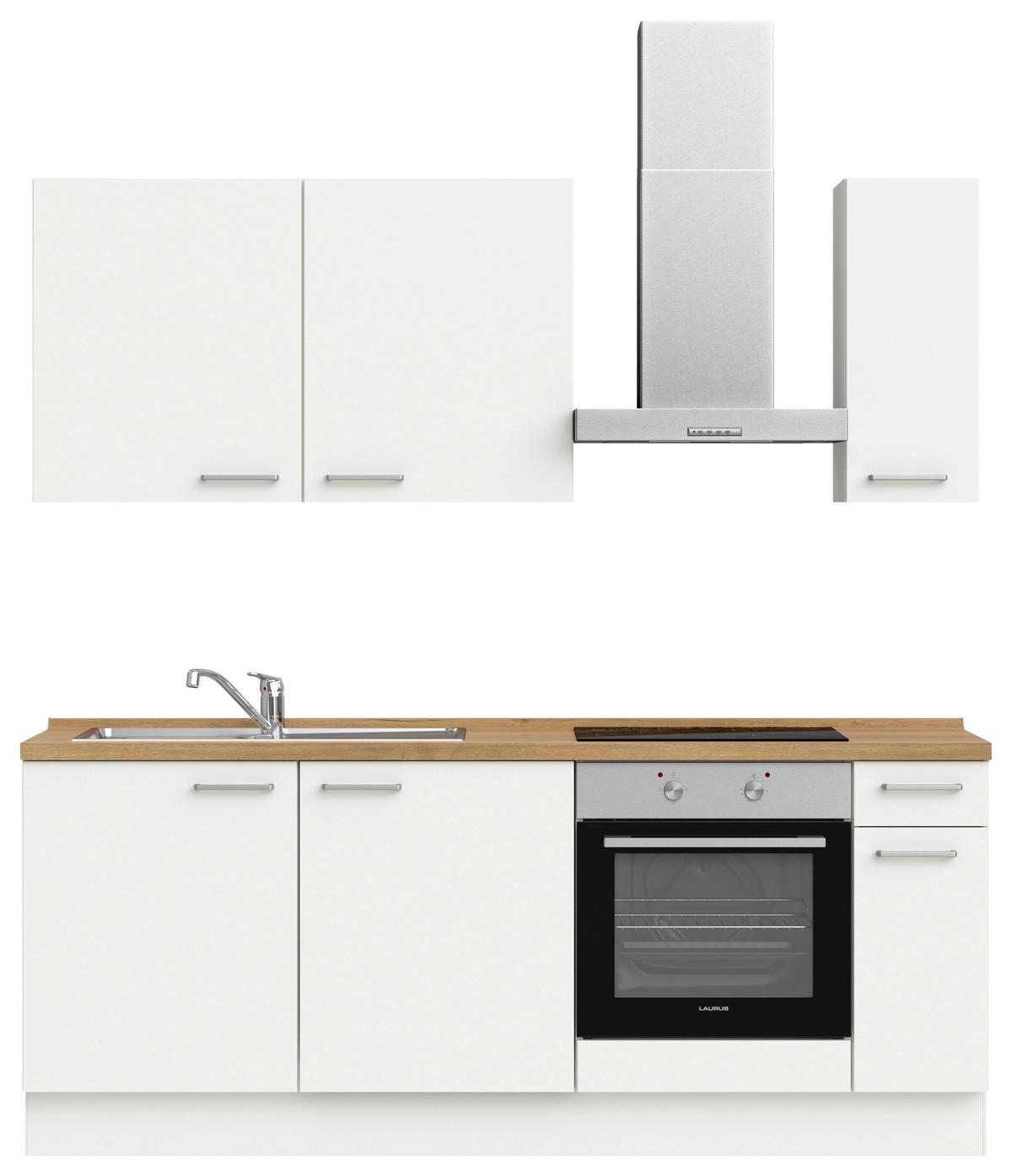 Küchenblock Touch Low m. Geräten Weiß - Edelstahlfarben/Eichefarben, MODERN, Holzwerkstoff/Metall (210cm) - Nobilia