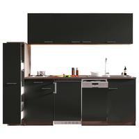 Küchenblock Oliver mit Geräten ca. 225 cm Grau - Eichefarben/Alufarben, Basics, Holzwerkstoff/Kunststoff (225cm) - Respekta