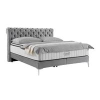 Boxspringbett Queen in Dunkelgrau ca. 180x200cm - Chromfarben/Dunkelgrau, Konventionell, Textil (180/200cm) - Premium Living
