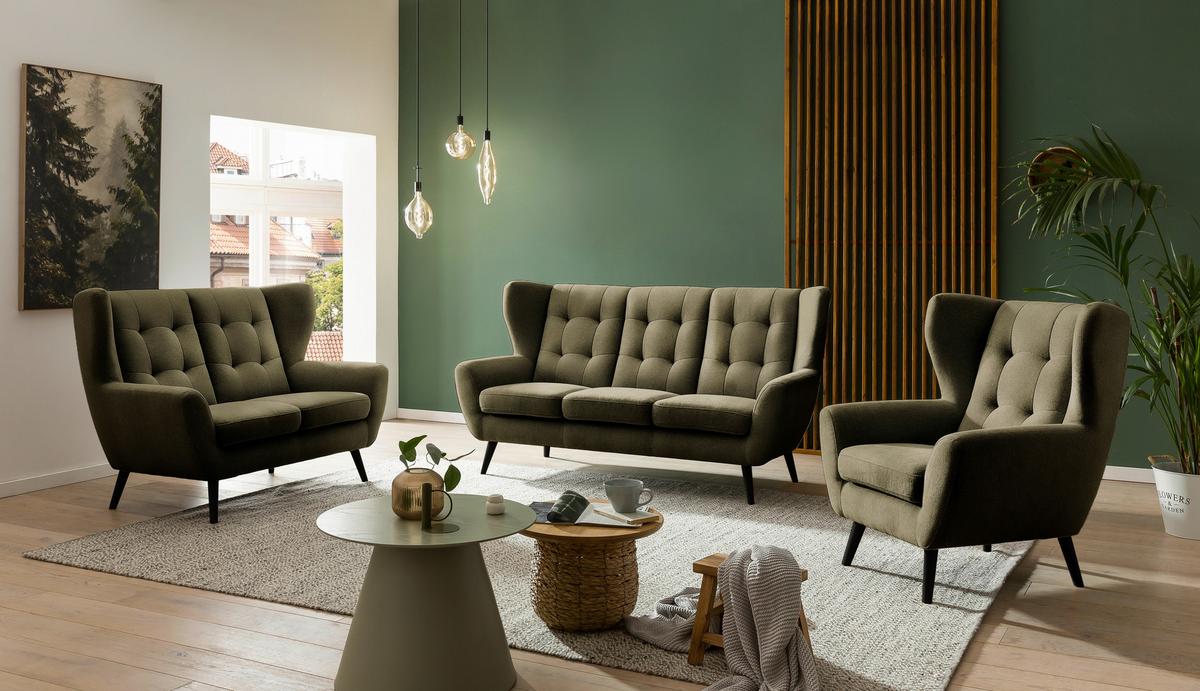 Canapea cu 3 locuri LAHTI - măsliniu, Modern, lemn/textil (193/102/90cm) - Luca Bessoni