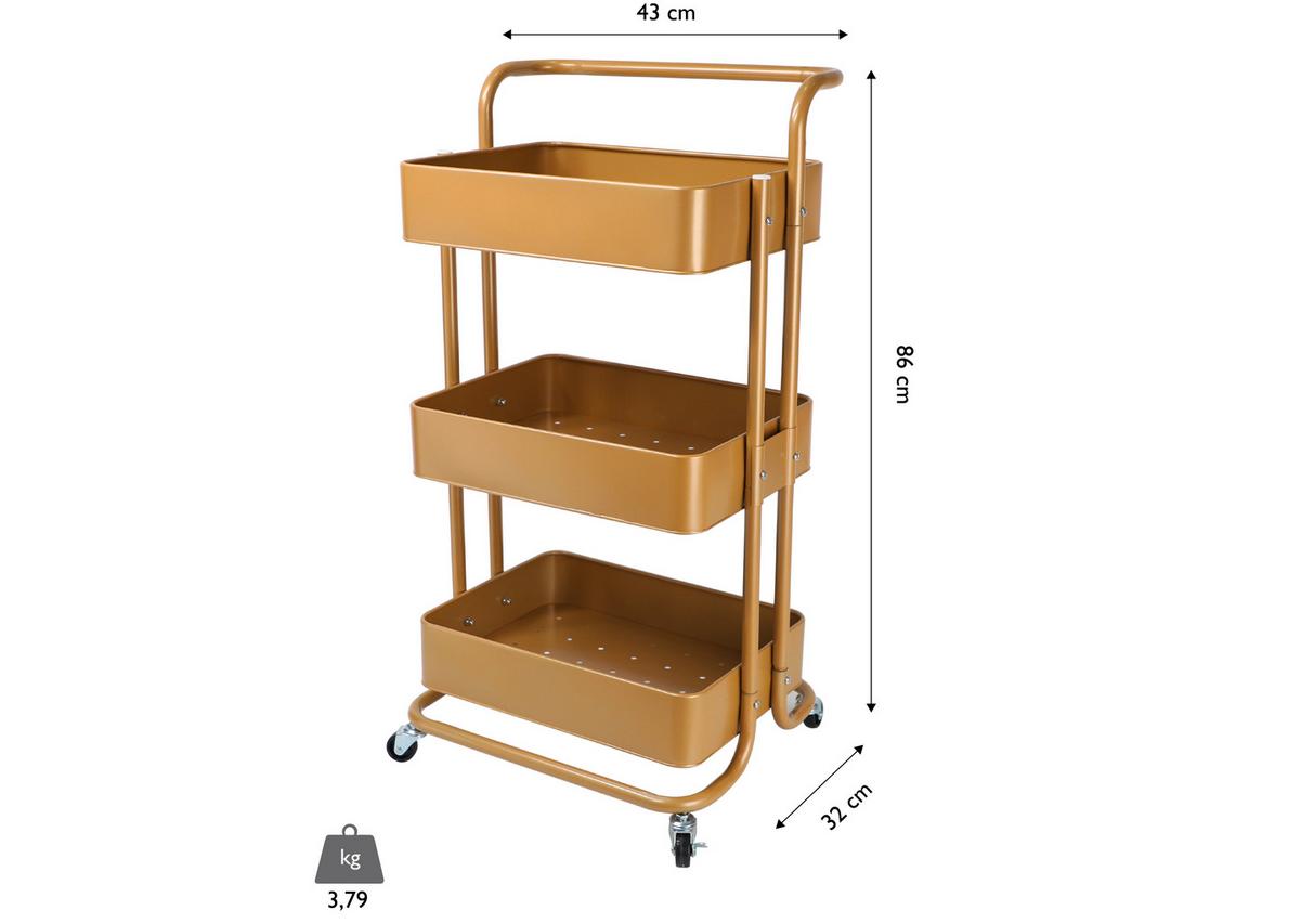 Servierwagen Danao in Goldfarben - Goldfarben, Basics, Metall (43/32/86cm) - Echtwerk