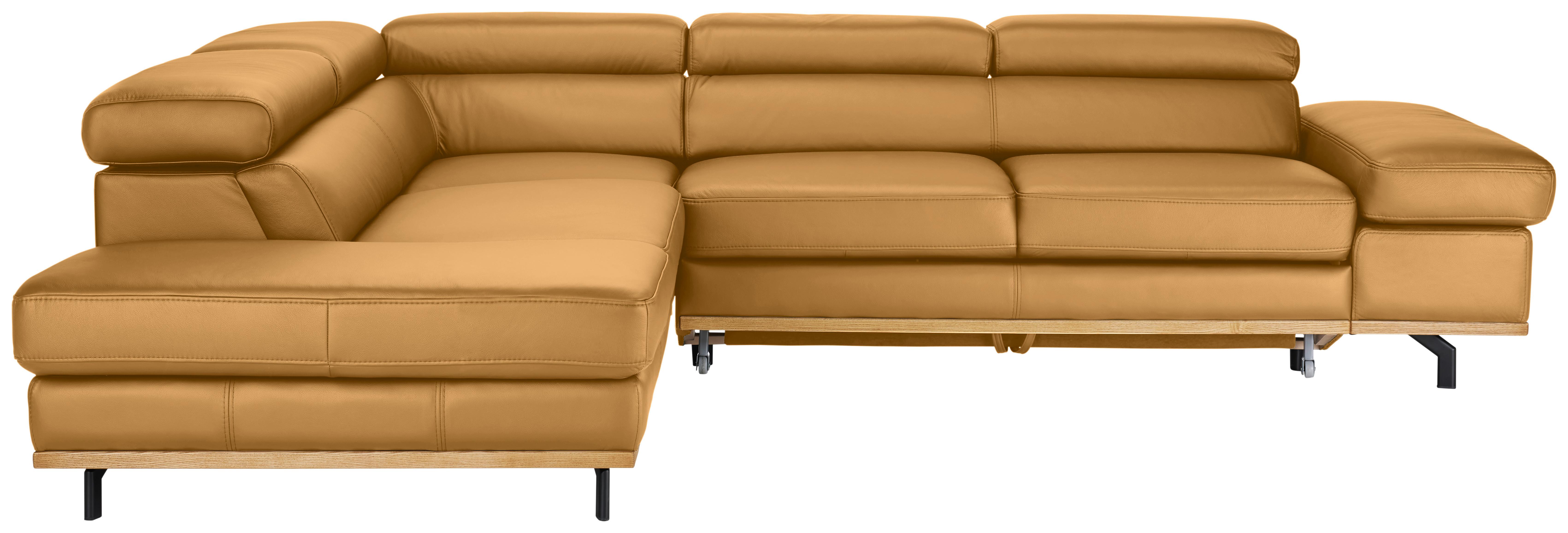 Wohnlandschaft Carmen rechts Senfgelb - Senfgelb/Schwarz, MODERN, Leder/Holz (292/72/226cm) - Premium Living
