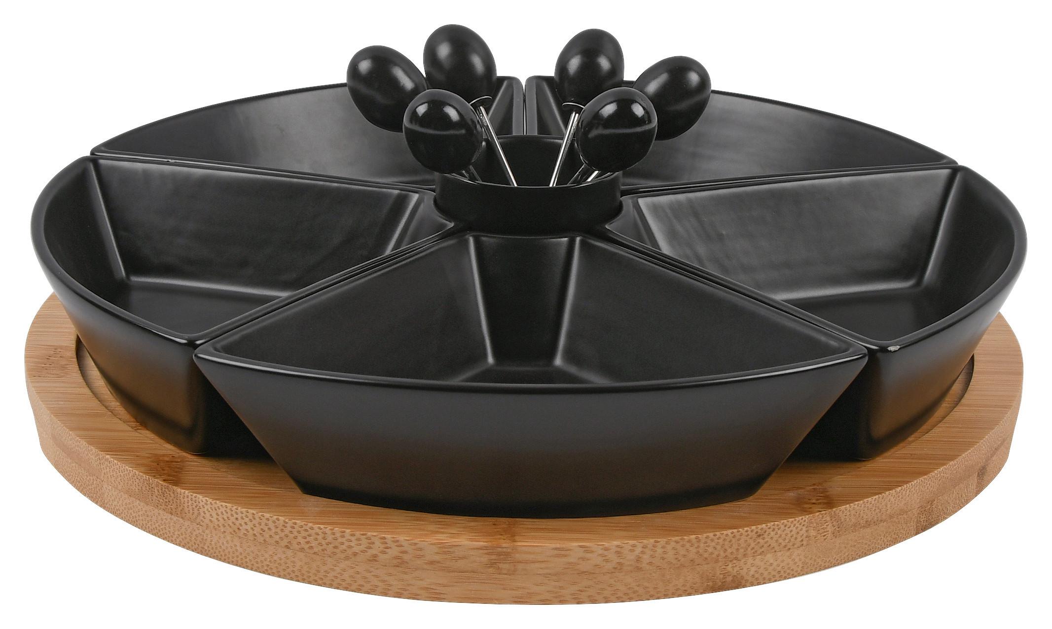 Snackschalenset Tapas Olives Schwarz - Schwarz, MODERN, Holz/Keramik (28/28/6cm) - Mömax
