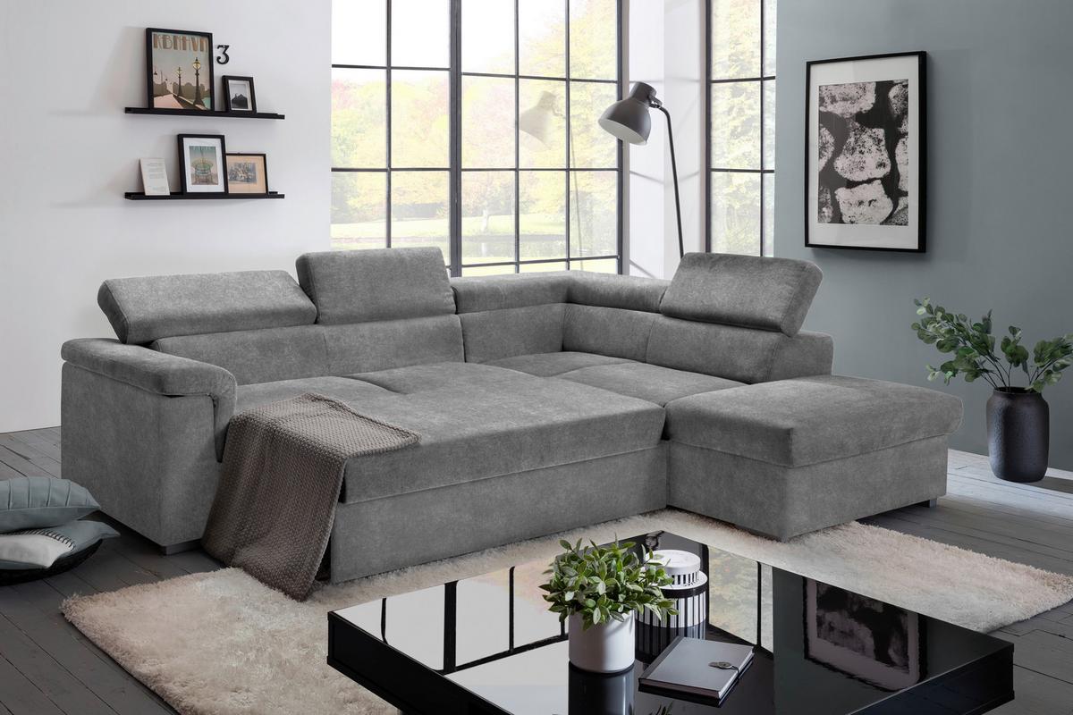 Wohnlandschaft Milla Grau ca. 252x217 cm - Grau, Basics, Holz/Textil (252/217cm) - MID.YOU