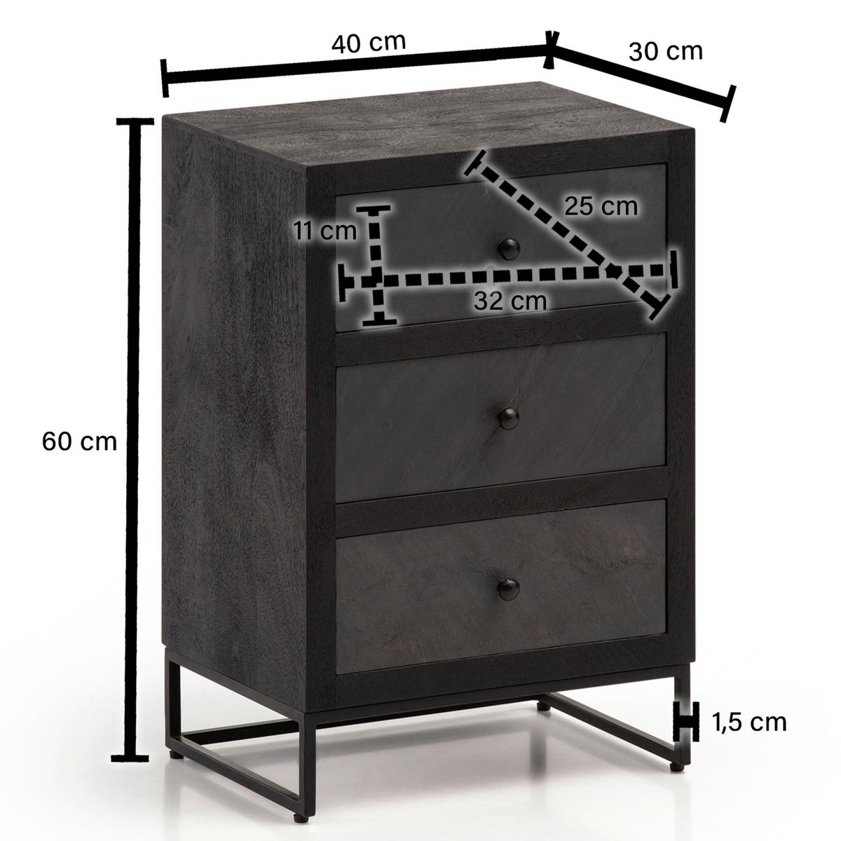 NACHTKÄSTCHEN WL6.768 - Schwarz, Lifestyle, Holz/Metall (40/60/30cm) - MID.YOU
