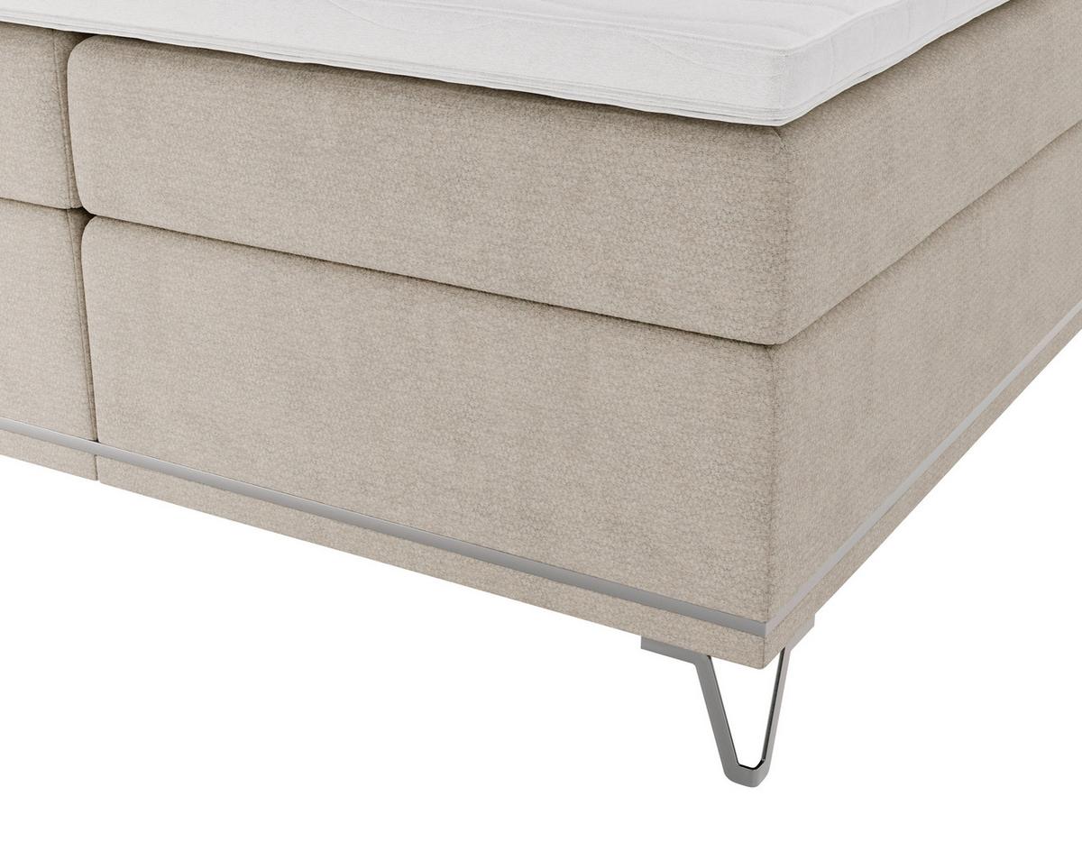 Boxspringbett CROMO Beige - Beige/Silberfarben, Konventionell, Textil/Metall (200/200cm) - Premium Living