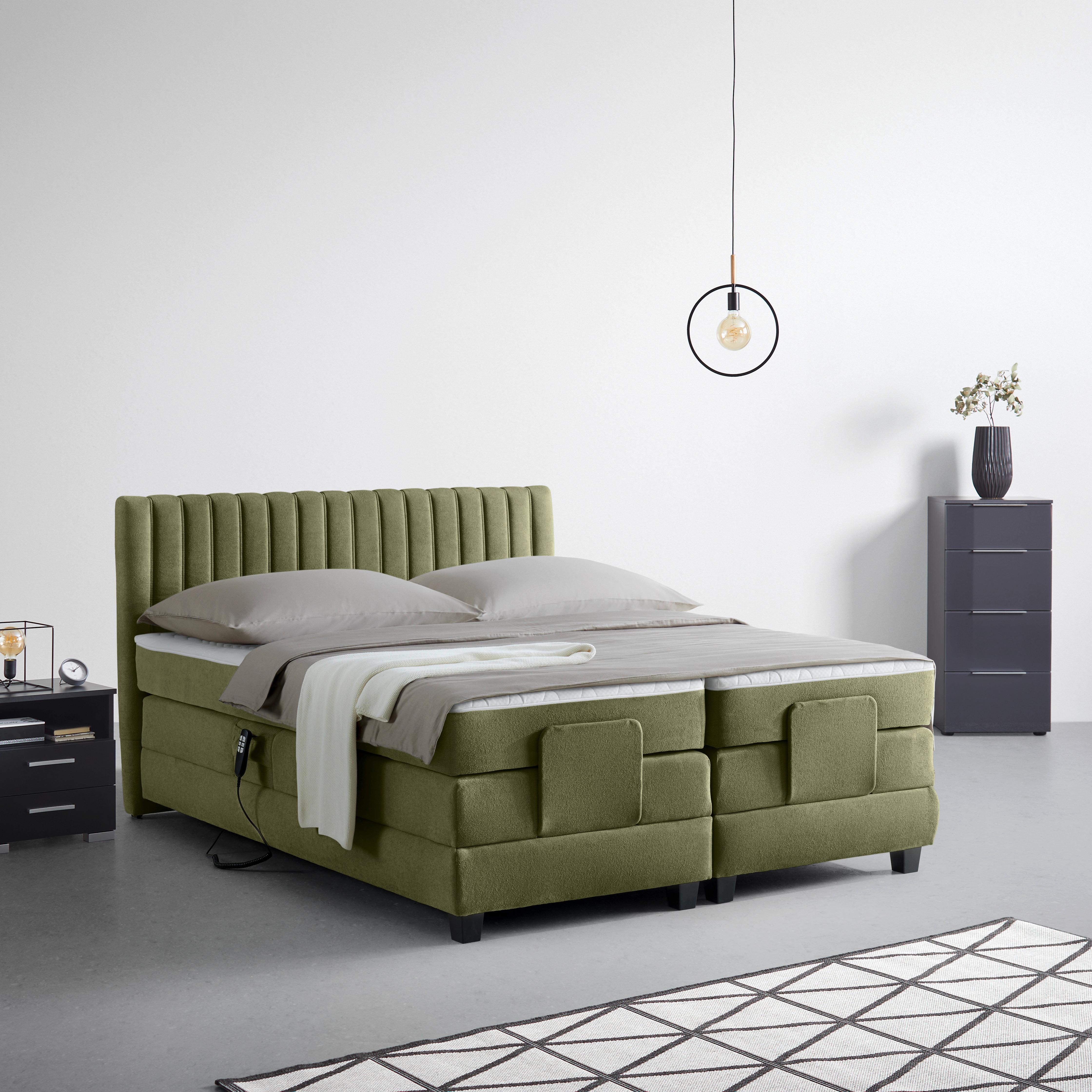 Boxspringbett Dixon Olivgrün ca. 140x200cm - Schwarz/Olivgrün, Konventionell, Holz/Holzwerkstoff (140/200cm) - Premium Living