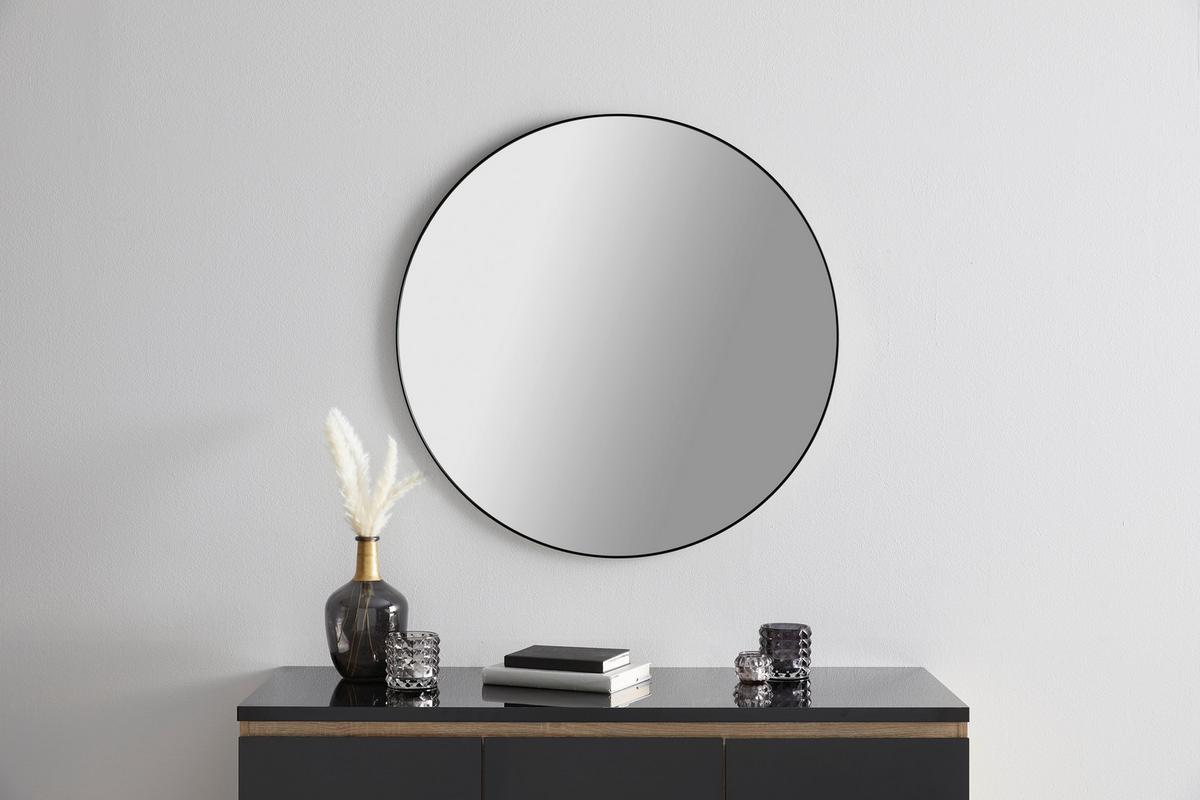 Spiegel Alva Schwarz ⌀ ca. 80cm - Schwarz, MODERN, Glas/Metall (80/80/1,5cm) - Mömax