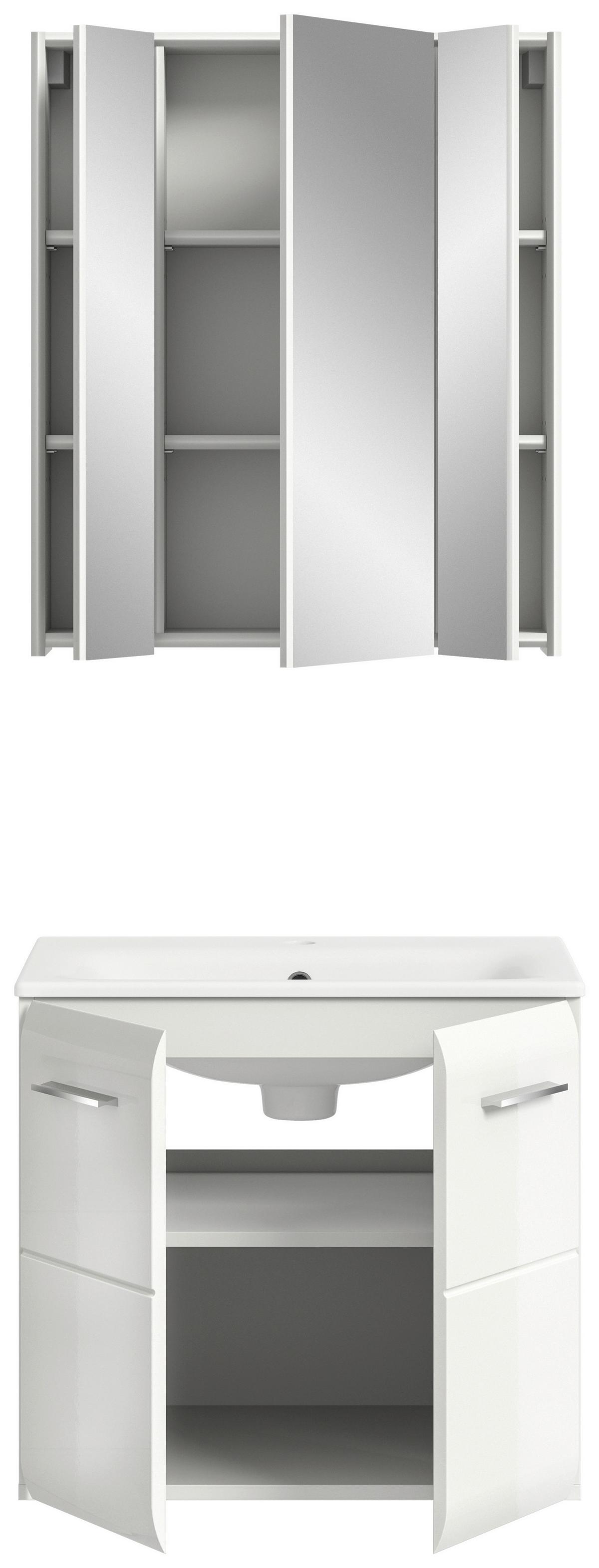 Badezimmer Ice 2-tlg. ca. 60 cm Weiß - Weiß Hochglanz/Silberfarben, MODERN, Keramik/Holzwerkstoff (60cm) - MID.YOU