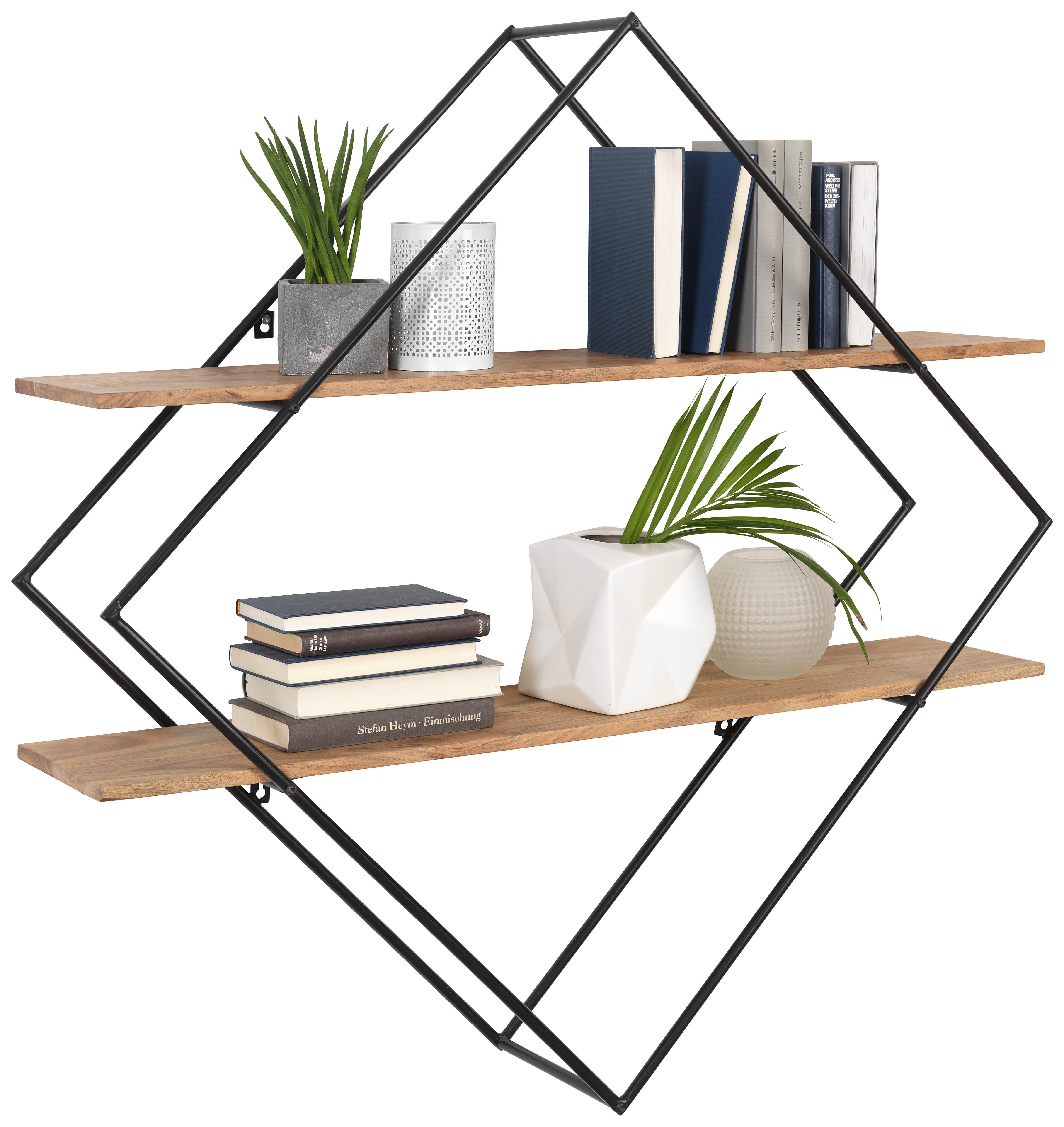 REGAŁ ŚCIENNY MILAN - kolor akacjowy/ciemnoszary, Trend, metal/drewno (107/107/26cm) - Landscape