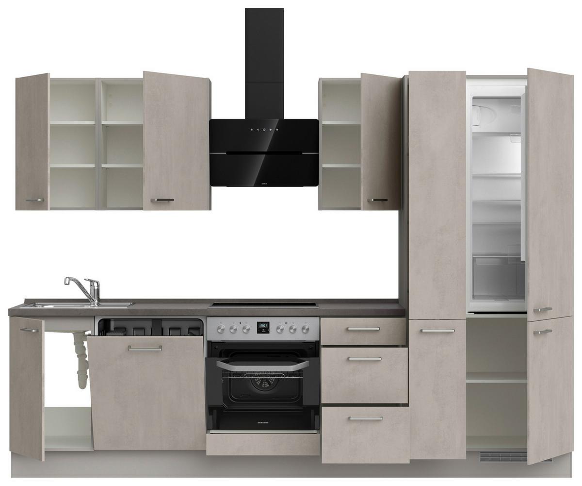 Küchenblock Riva High m. Geräten Grau - Schieferfarben/Edelstahlfarben, MODERN, Holzwerkstoff/Metall (300cm) - Nobilia