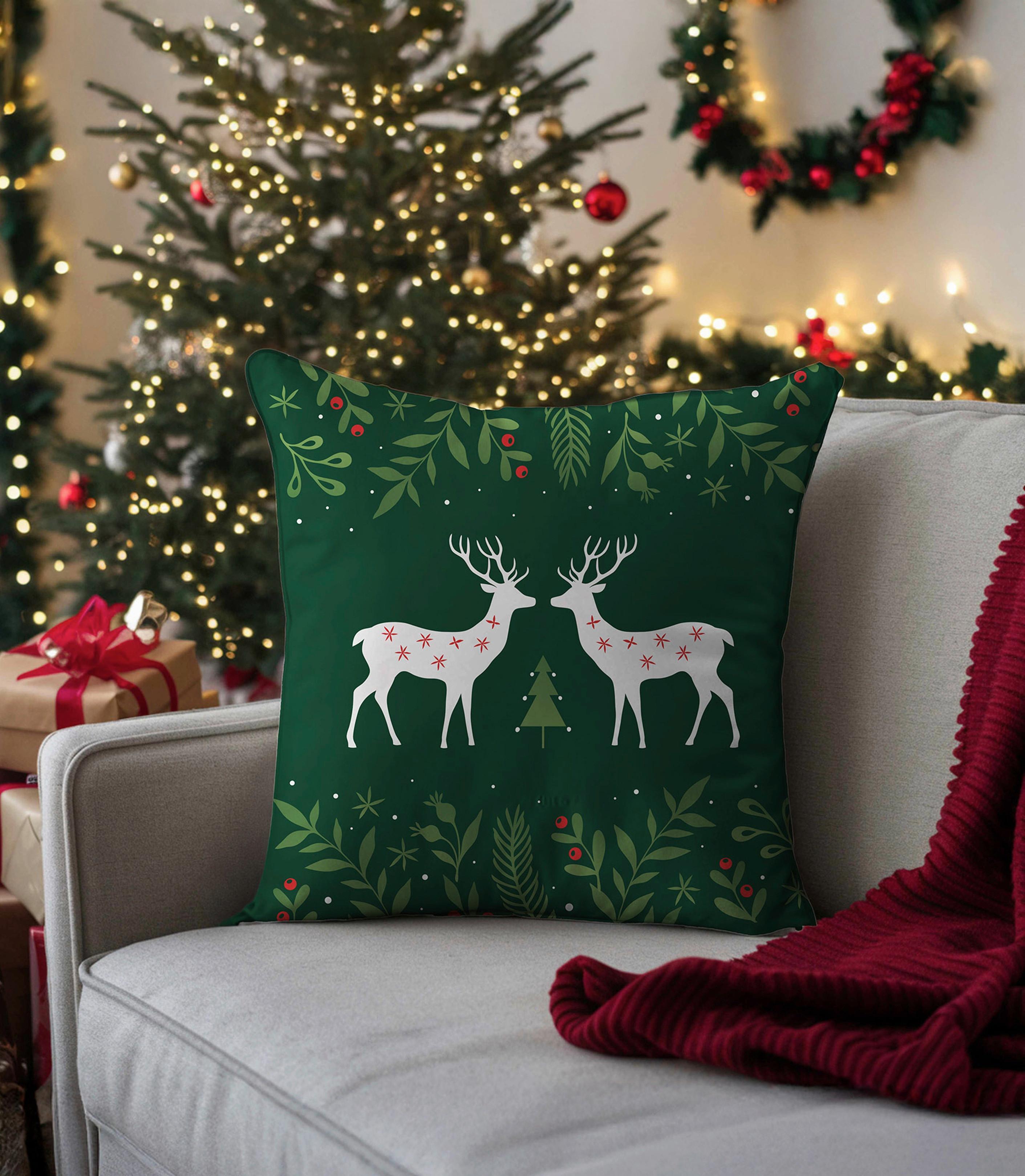 Díszpárnahuzat Reindeer 45/45 - piros/erdőzöld, textil (45/45cm)