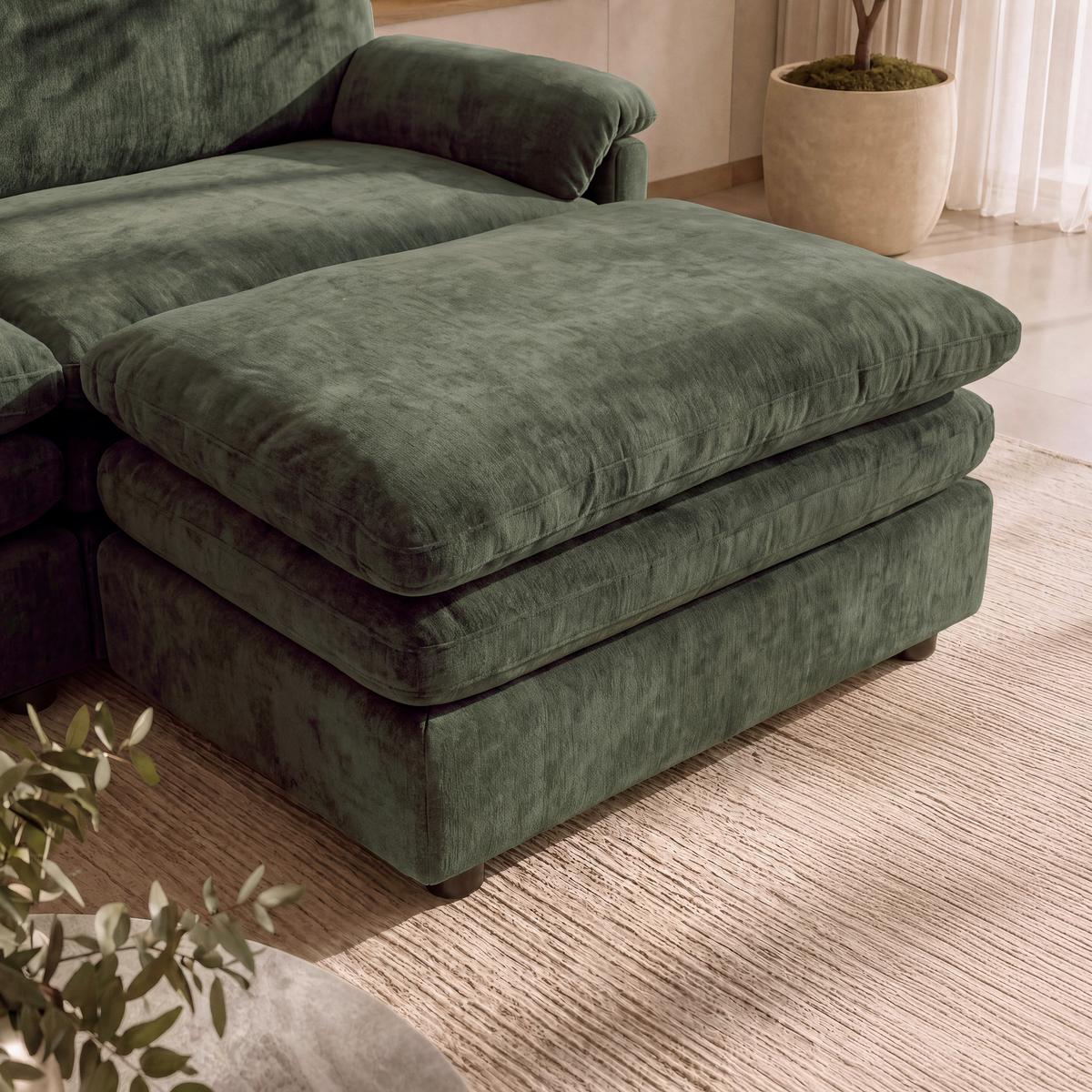 Wohnlandschaft Alessia Chenille Grün - Schwarz/Grün, MODERN, Holz/Kunststoff (188/137cm) - Bessagi Home
