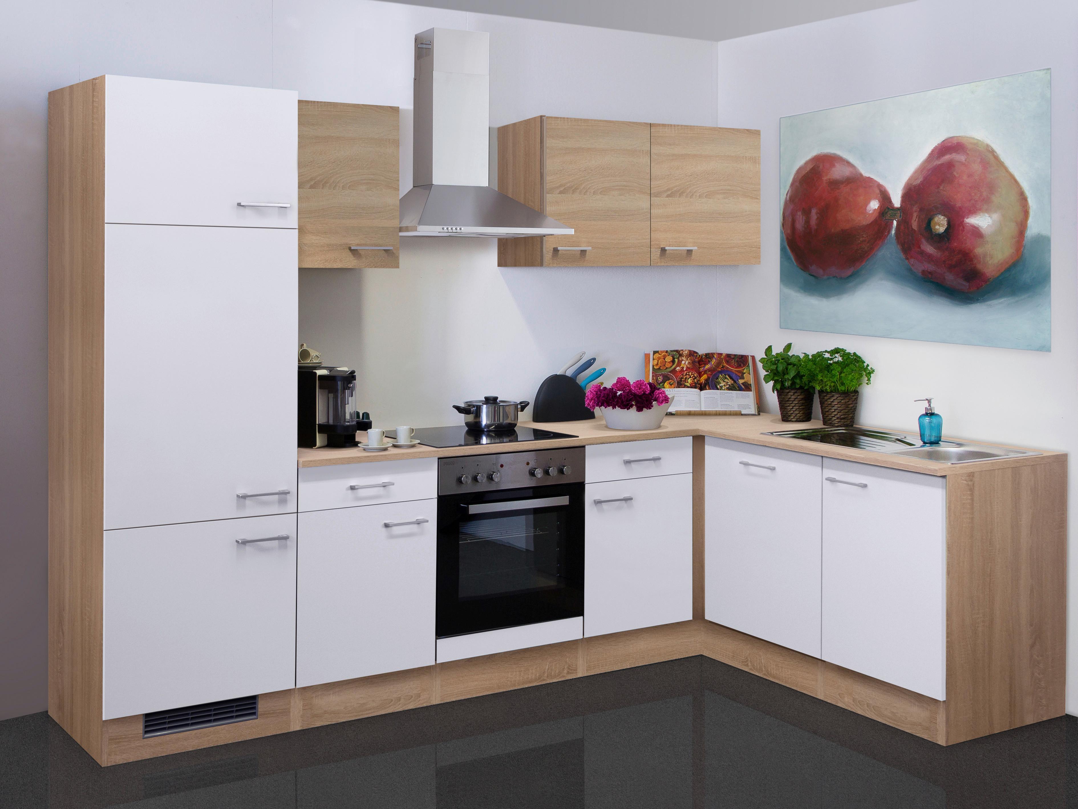Kotna Kuhinja Z Aparati Samoa, Bela, Barva Hrasta - bela/barve aluminija, Moderno, umetna masa/leseni material (280/170cm) - FlexWell