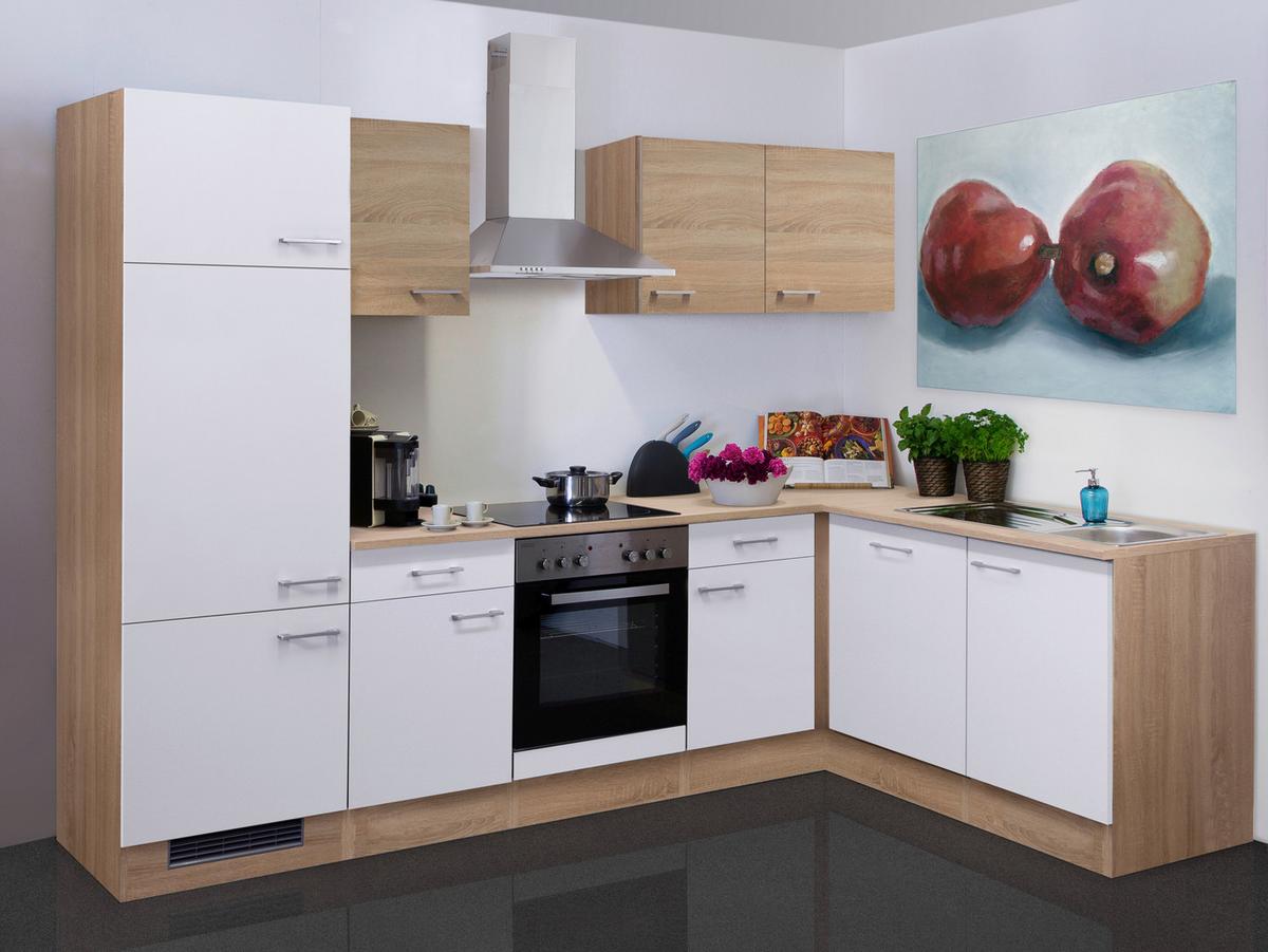 Kotna Kuhinja Z Aparati Samoa, Bela, Barva Hrasta - bela/barve aluminija, Moderno, umetna masa/leseni material (280/170cm) - FlexWell