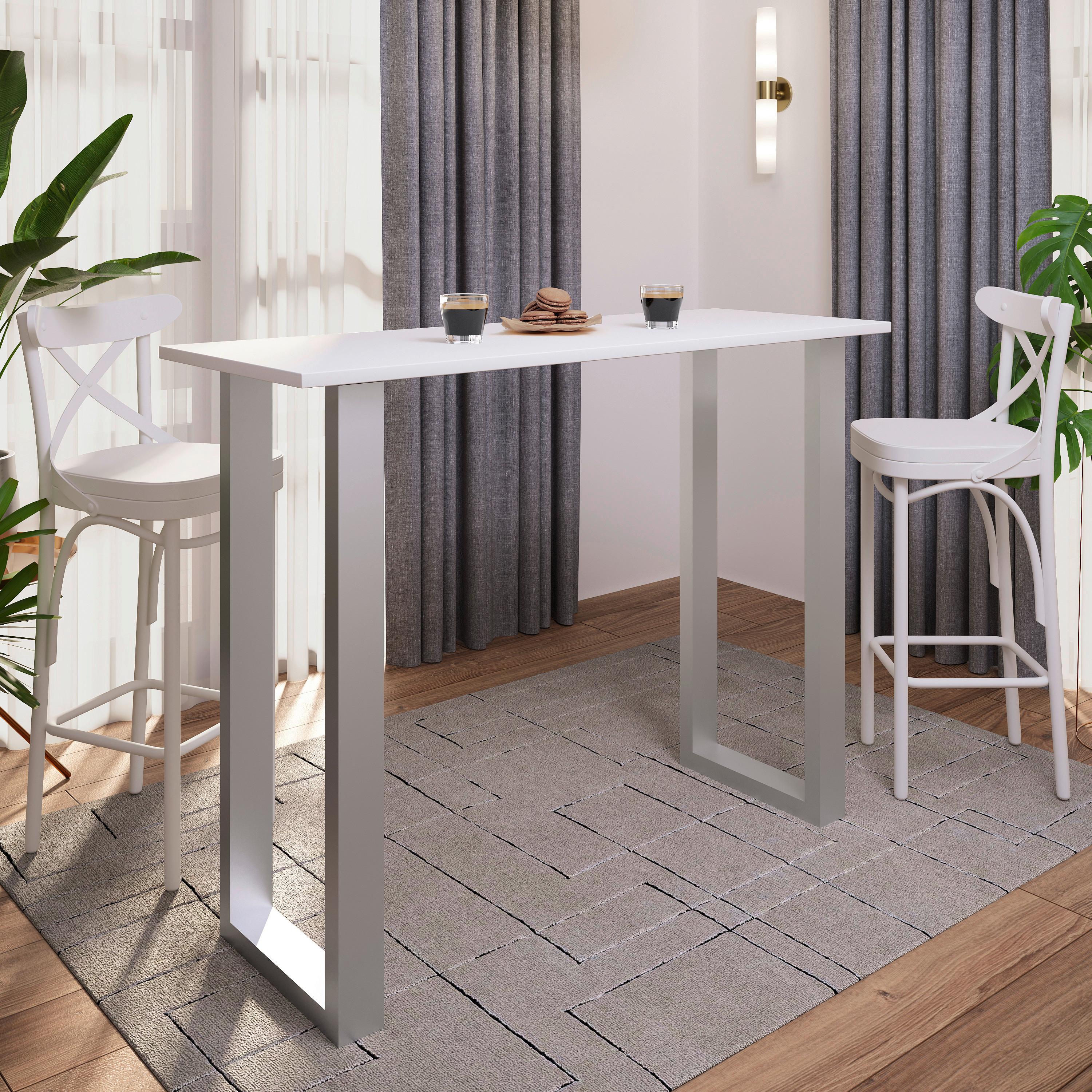 Barska Miza Xona B, Bela, Srebrna, 140x50 - srebrne barve/bela, Konvencionalno, kovina/leseni material (140/102/50cm)