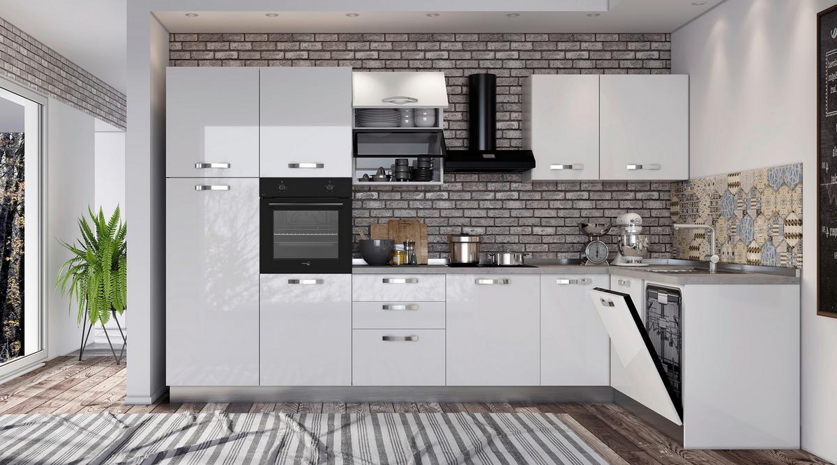 Kotna Kuhinja Vania - bela/barve aluminija, Konvencionalno (350/185cm) - Mömax