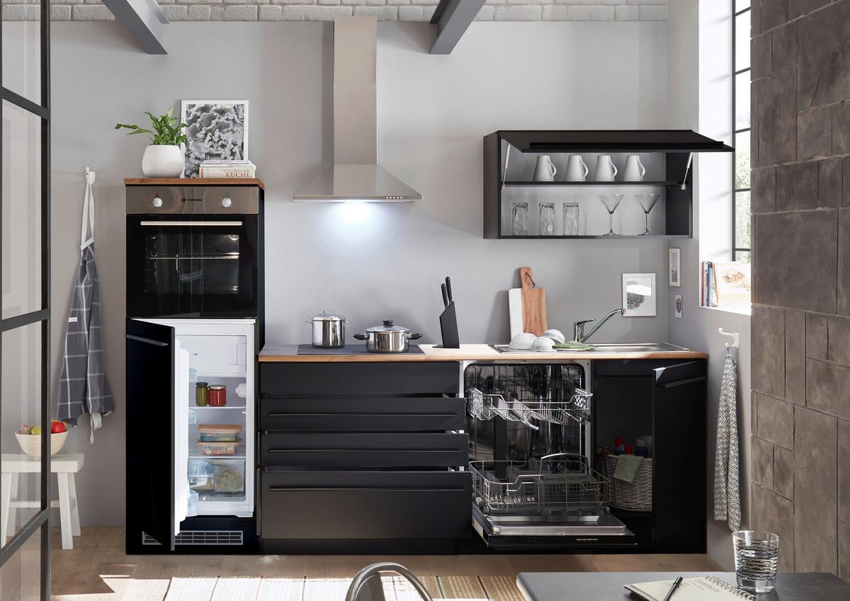 Bucătărie fără electrocasnice JAZZ - culoare lemn stejar/negru, Modern, material pe bază de lemn (260/200/60cm) - Modern Living