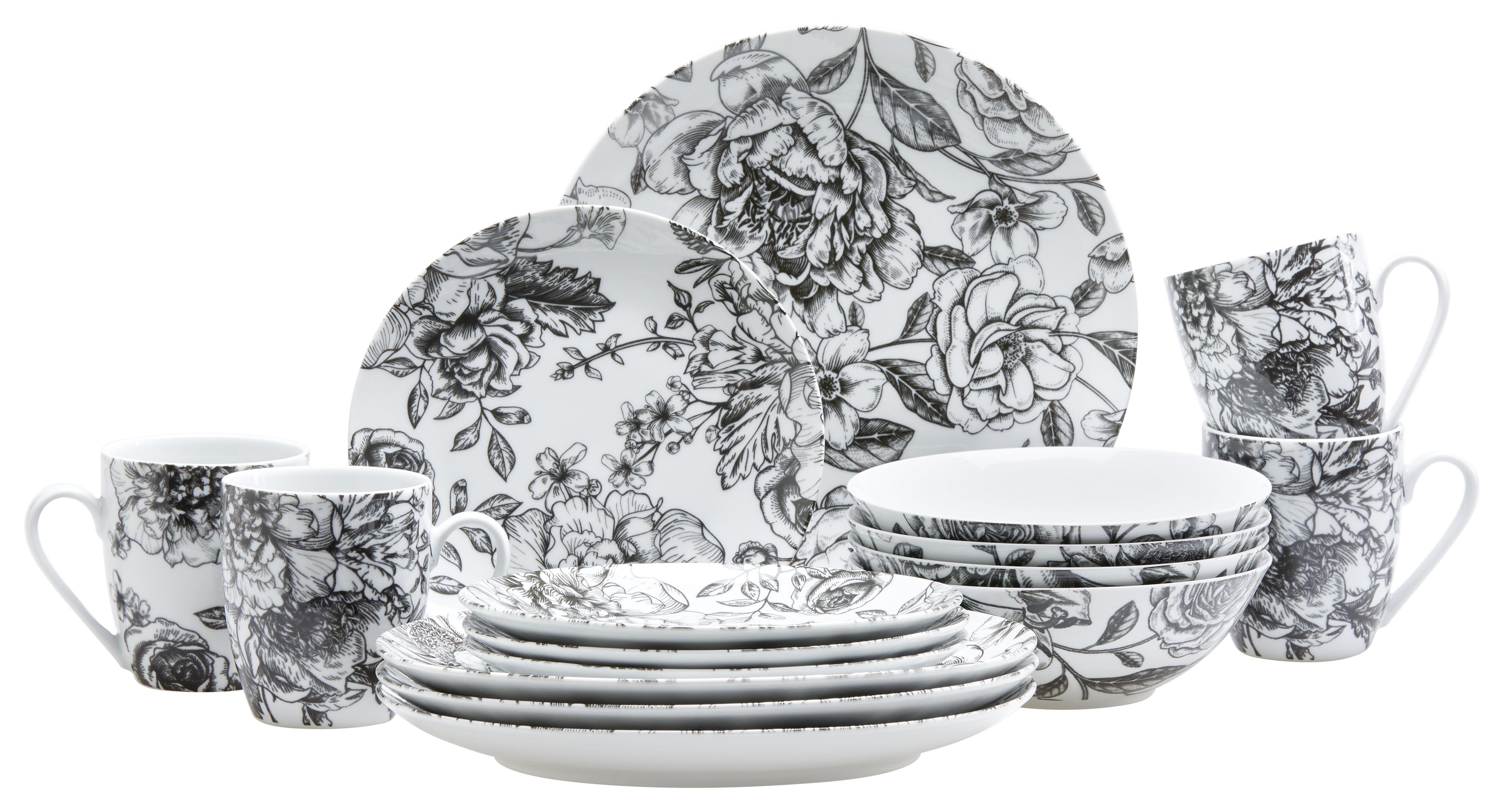 Kombi Servis Flowers - bijela/crna, Modern, keramika (28,0/30/23,5cm) - Premium Living