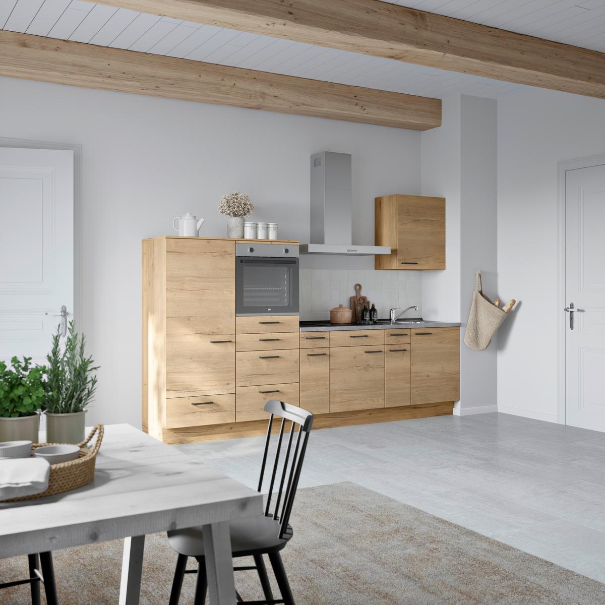 Küchenblock Structura Low m. Geräten Eiche - Schieferfarben/Eichefarben, MODERN, Holzwerkstoff/Metall (300cm) - Nobilia