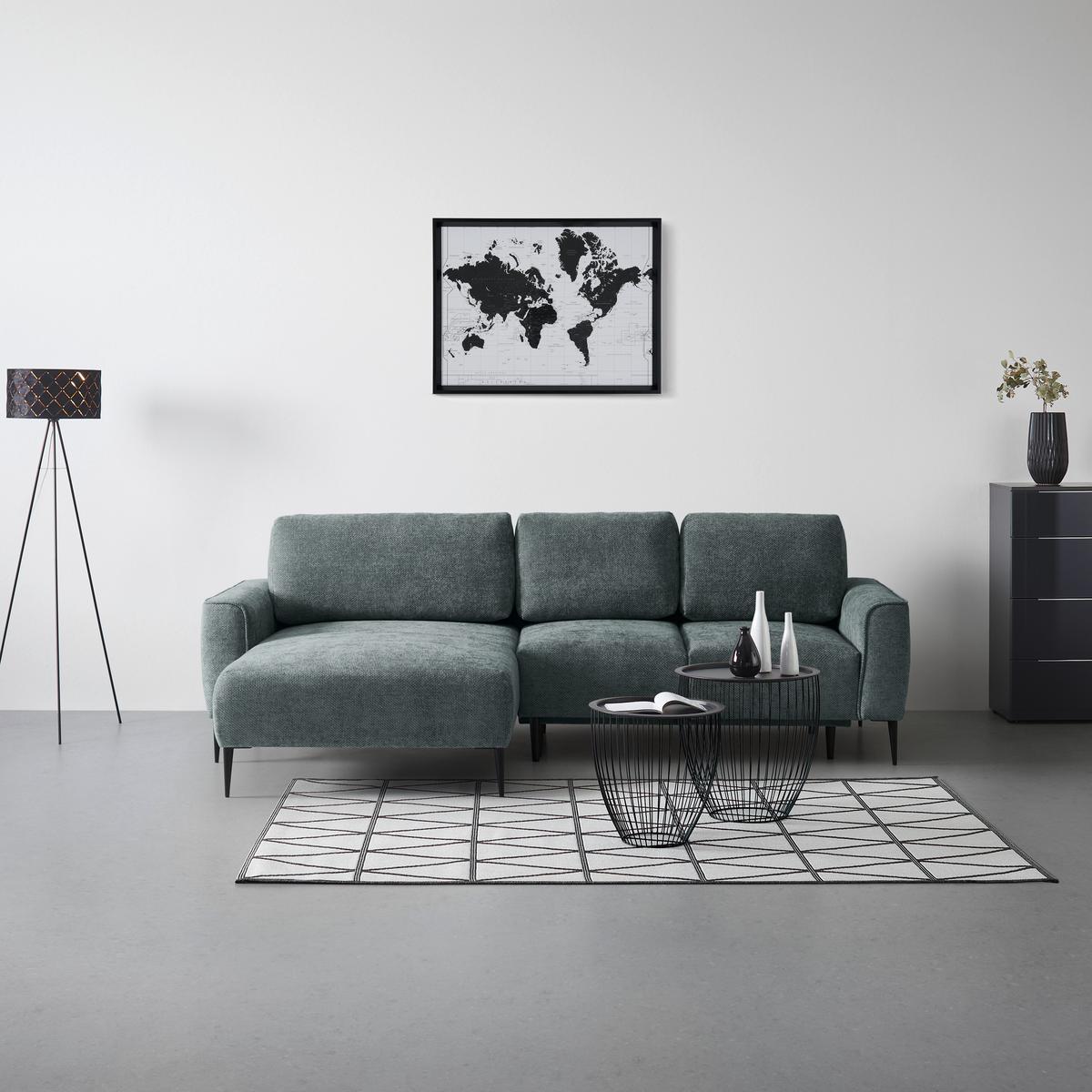 Ecksofa Custom Dunkelgrün - Dunkelgrün/Schwarz, MODERN, Textil/Metall (164/85/255cm) - Mömax