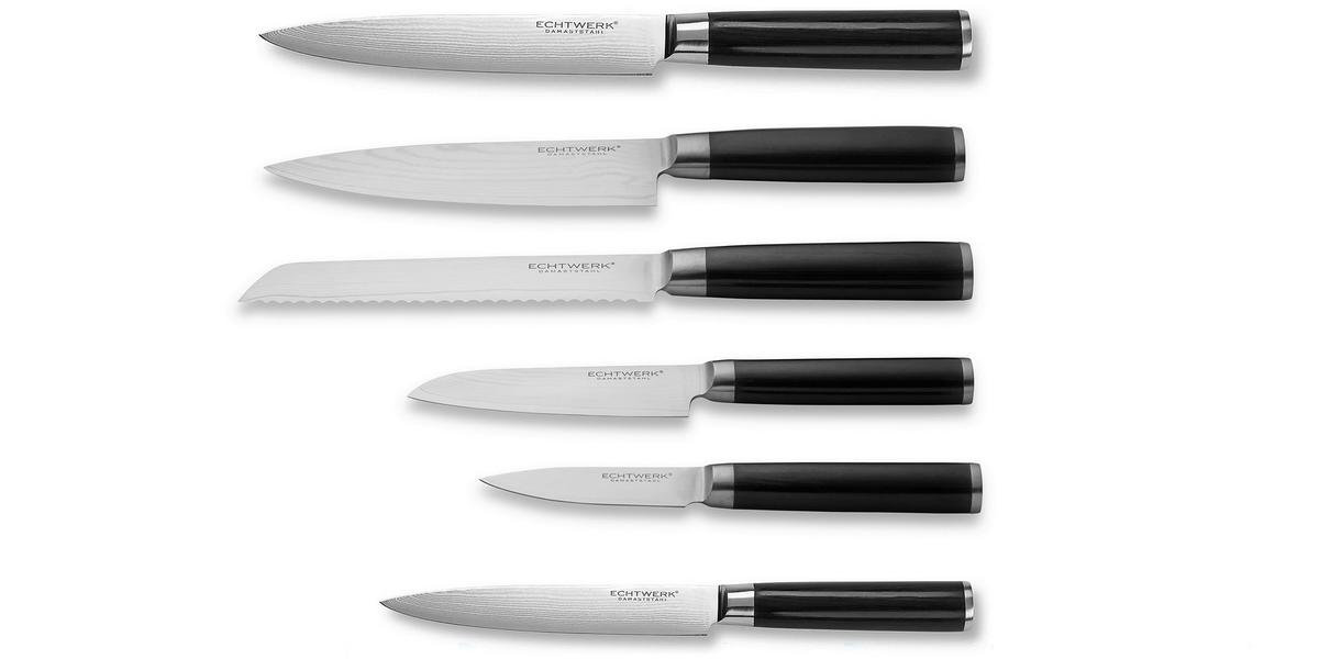 Blok Za Nože Damast, 7-Delni - svetlo rjava/barve nerjavečega jekla, Basics, kovina (20/7/2,25cm) - Echtwerk