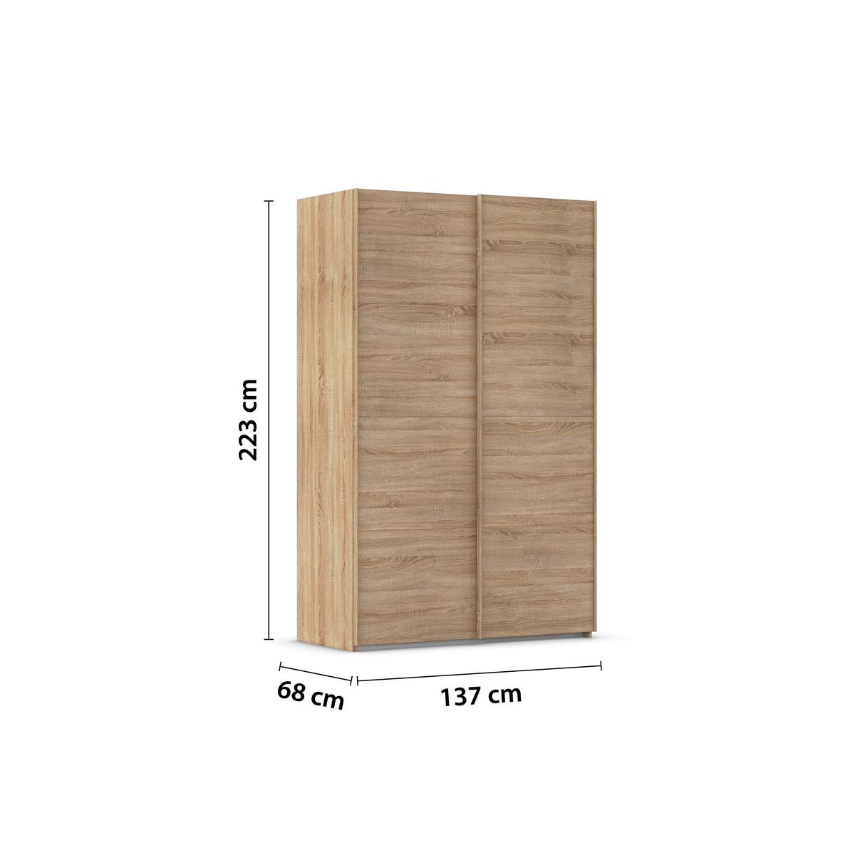 Omara Z Drsnimi Vrati Evelyn, Barva Hrasta - hrast sonoma, Design, umetna masa/leseni material (137/223/68cm) - Novel
