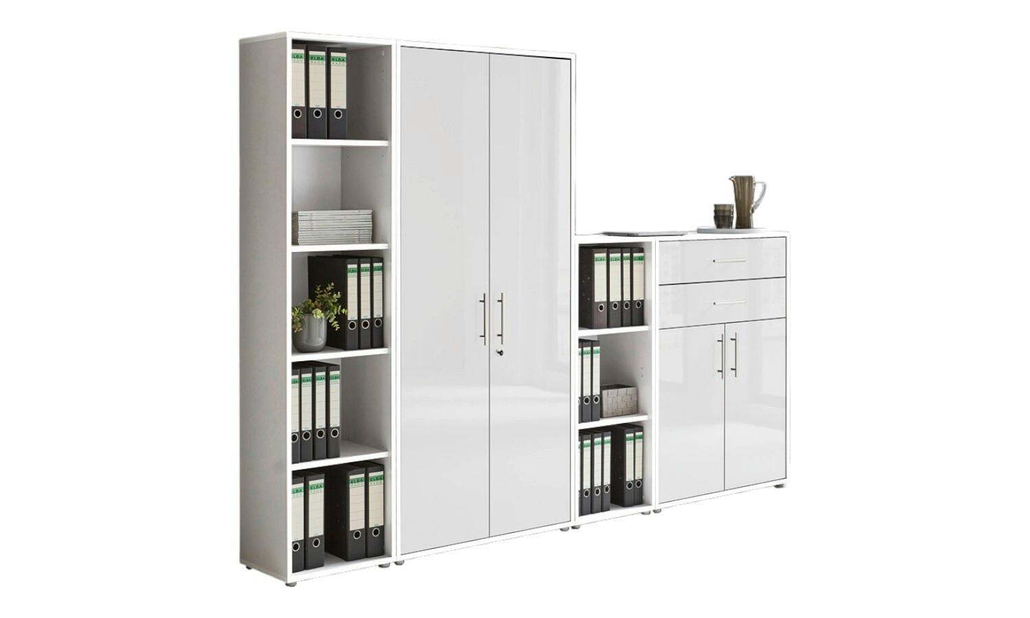 Aktenschrank Office Edition Sw Set 22 Weiß - Weiß Hochglanz/Weiß, MODERN, Holzwerkstoff (257/185,6/33cm) - MID.YOU