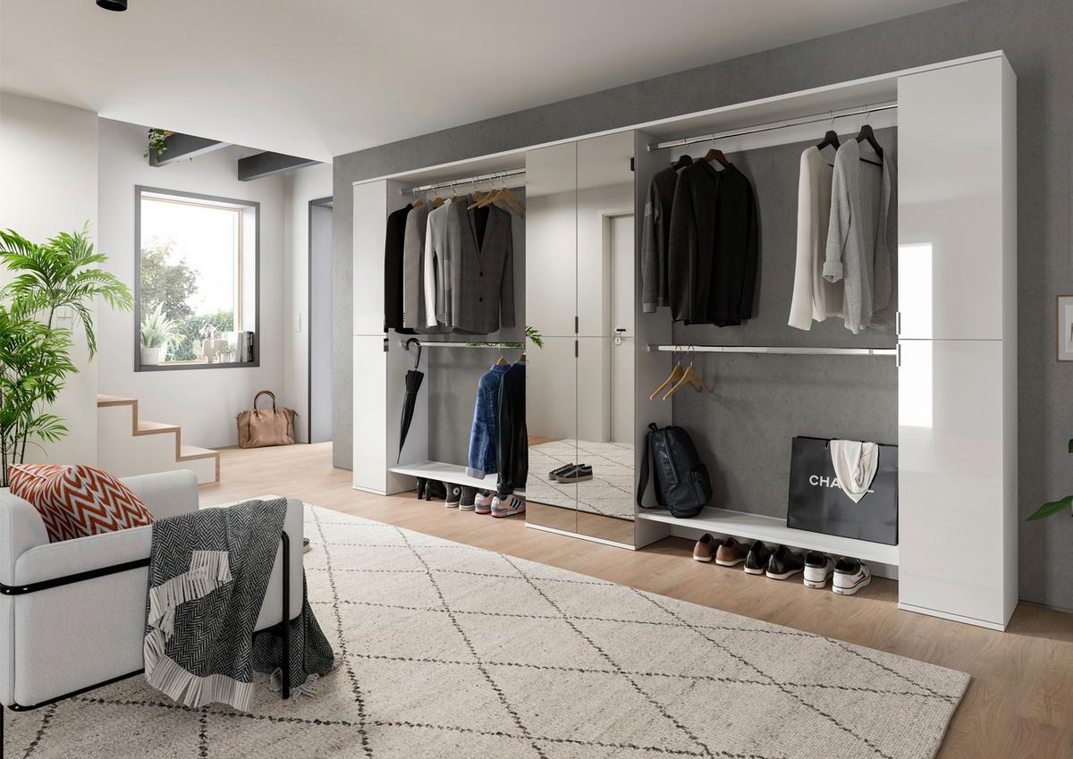 GARDEROBE PROJEKT X - Weiss Hochglanz/Weiss, Design, Holzwerkstoff (341/193/34cm) - Livetastic