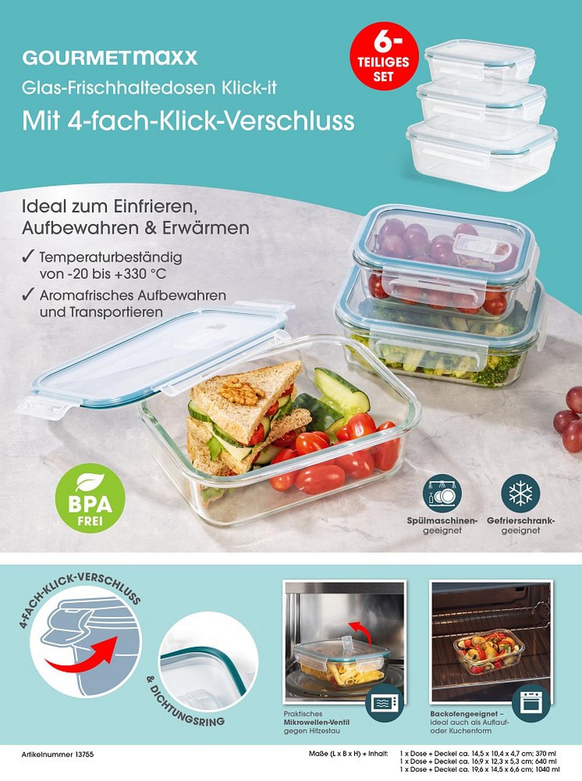 ZESTAW POJEMNIKÓW NA ŻYWNOŚĆ 13755 - zielony/przezroczysty, Basics, tworzywo sztuczne/szkło (19,6/14,5/6,6cm) - GOURMETMAXX