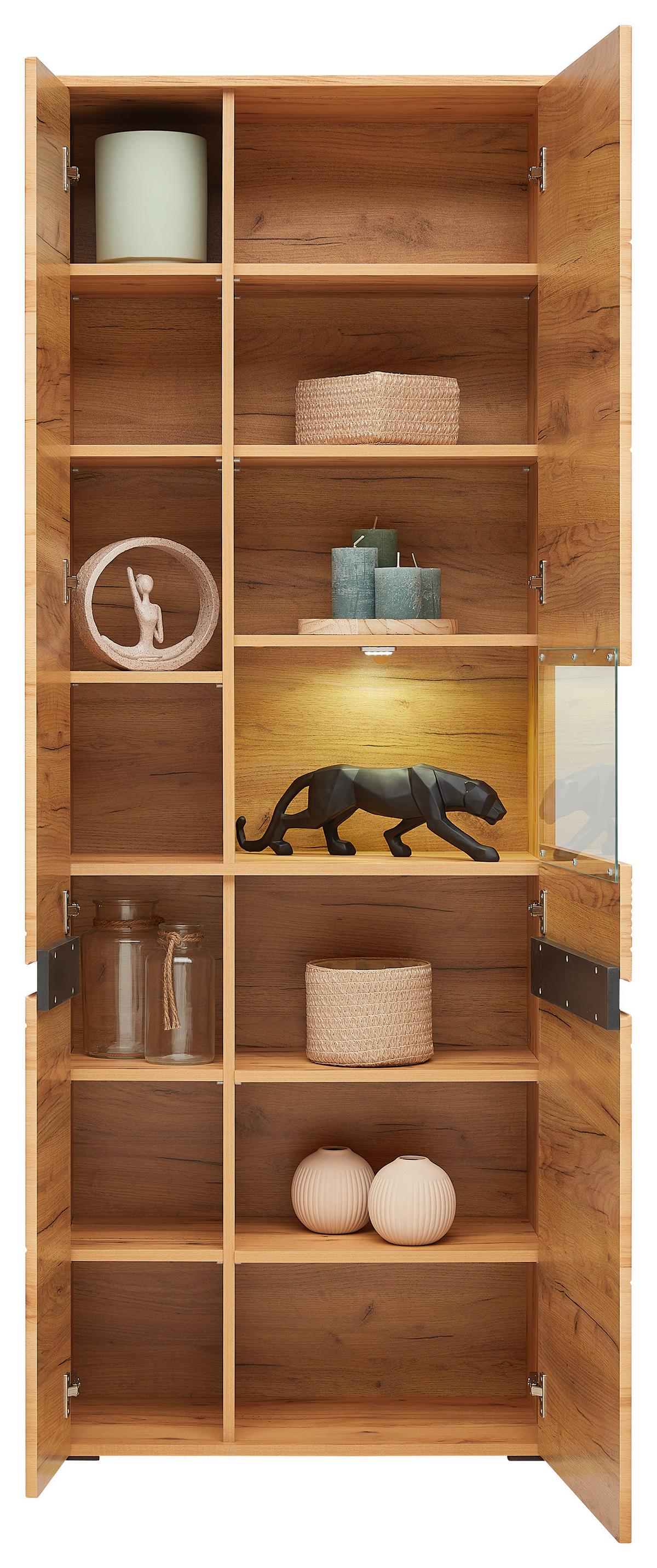 Vitrina Alana, Barva Bukve - Moderno, umetna masa/steklo (71,8/195,4/33cm) - Mömax