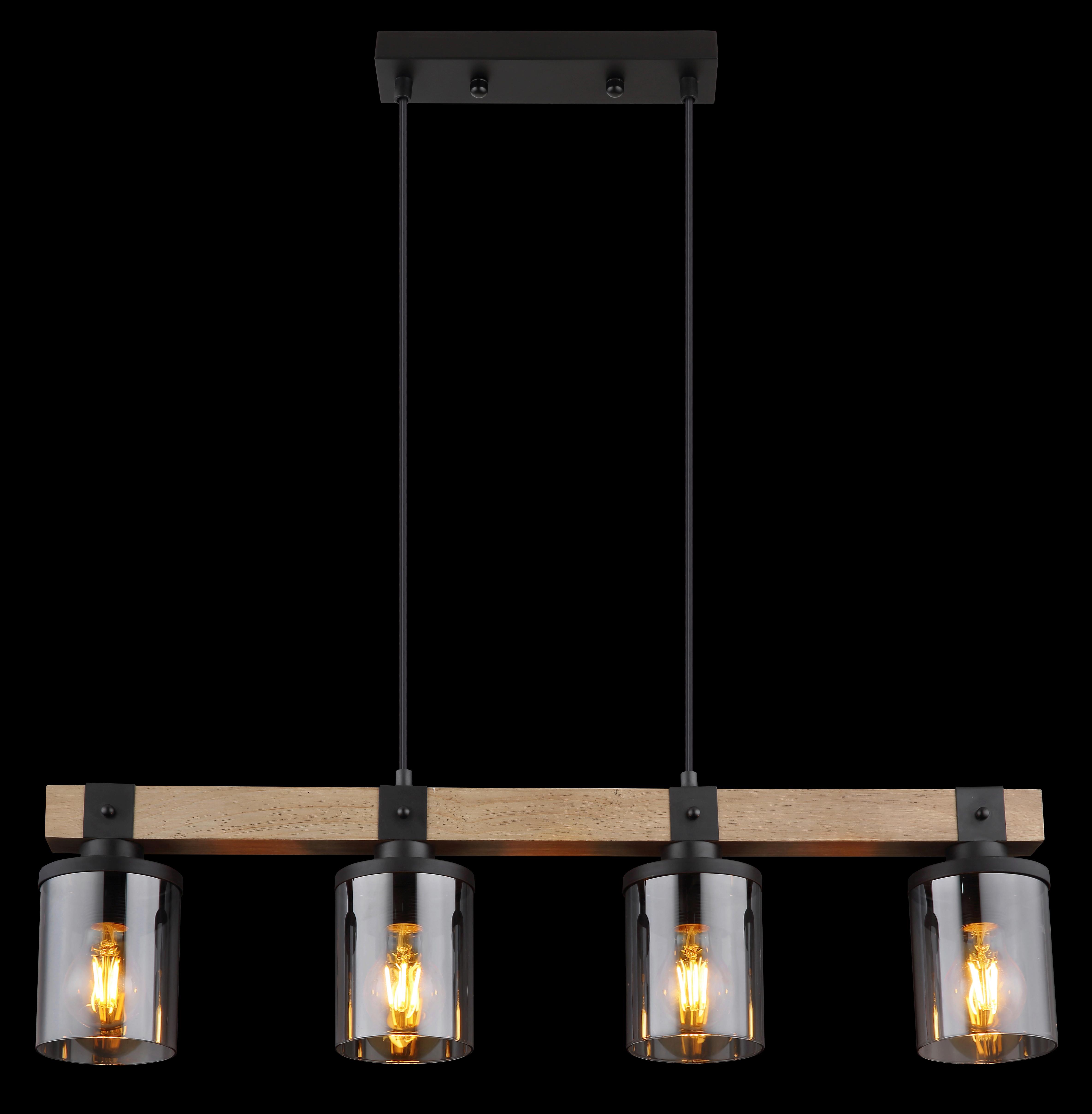 Hängeleuchte Lila max. 60 Watt - Dunkelbraun/Schwarz, Natur, Glas/Holz (73/10/133cm) - Globo