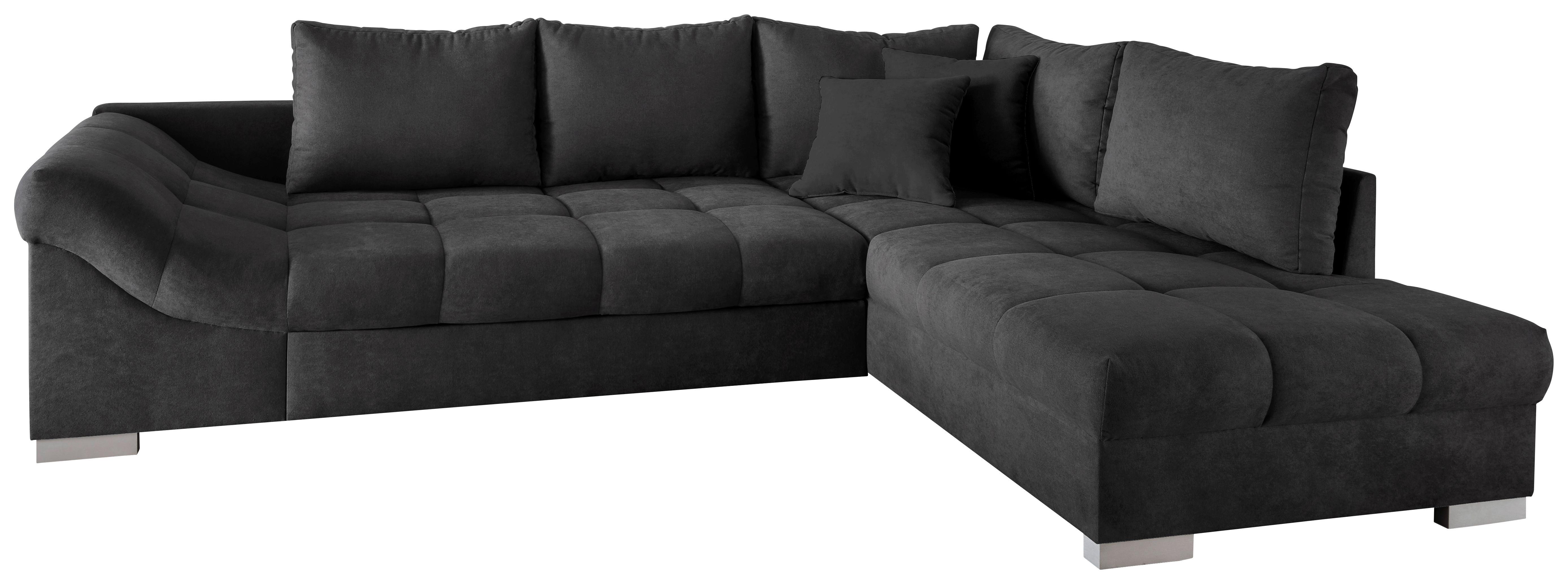 Wohnlandschaft Alvito Schwarz Nylon/Mikrofaser - Silberfarben/Schwarz, Design, Holz/Textil (298/202cm) - MID.YOU
