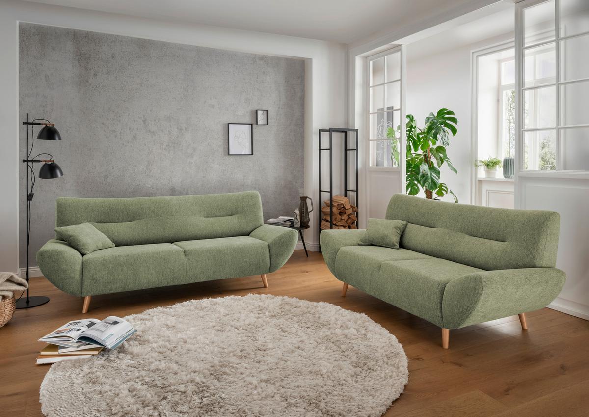3-Sitzer-Sofa Drago Grün Chenille - Wildeiche/Grün, MODERN, Holz/Textil (205/81/90cm) - MID.YOU