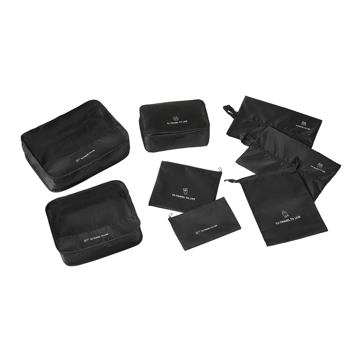 Kofferorganizer-Set Schwarz 7-teilig - Schwarz, KONVENTIONELL, Kunststoff/Textil - Mömax