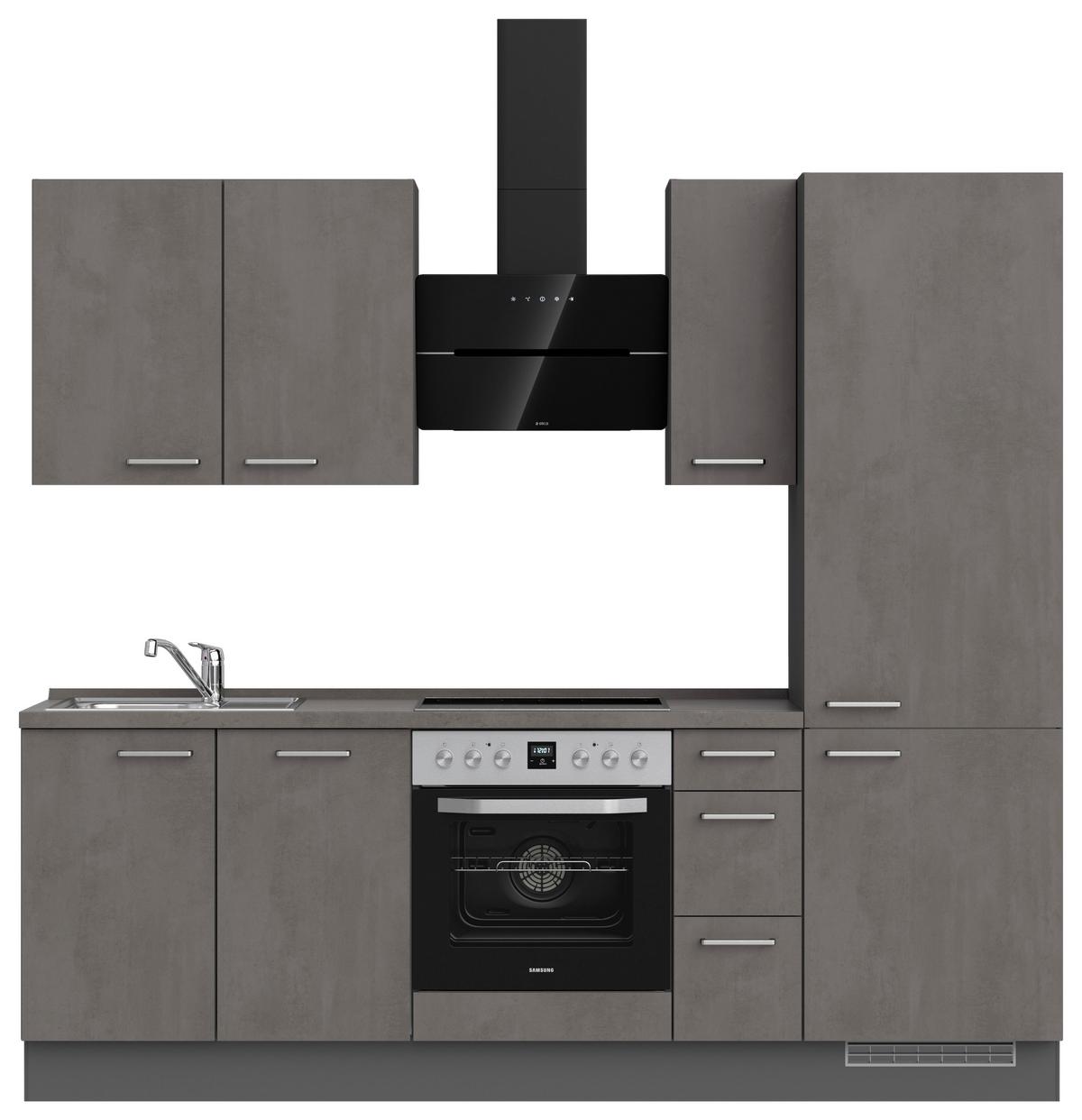 Küchenblock Riva High m. Geräten Schieferfarben - Schieferfarben/Edelstahlfarben, MODERN, Holzwerkstoff/Metall (240cm) - Nobilia