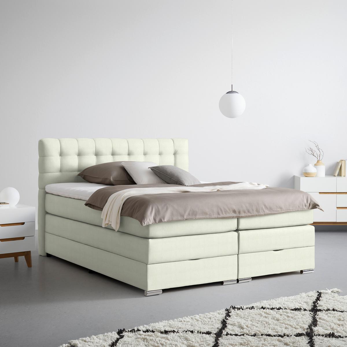 Boxspringbett London Elfenbein ca. 160x200cm - Chromfarben/Elfenbein, MODERN, Holz/Holzwerkstoff (160/200cm) - Premium Living